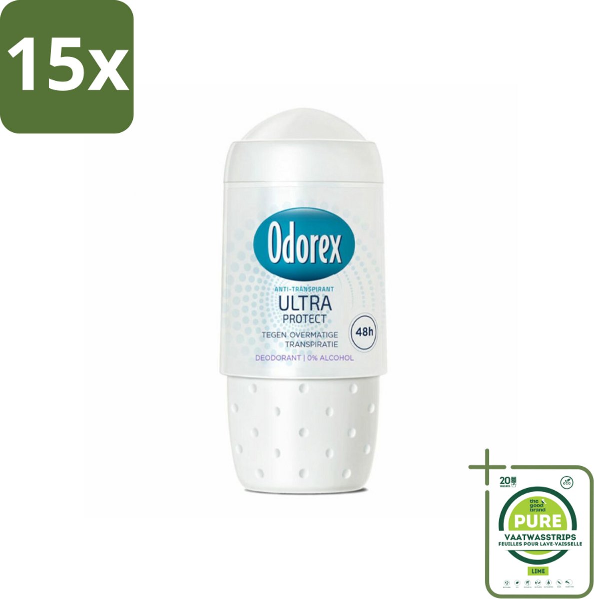 15 x Odorex Deodorant Roller Ultra Protect 50 ml - Grootverpakking - Deodorant Roller - Zweetvermindering - Okselbescherming - Huidverzorging - Alcoholvrij