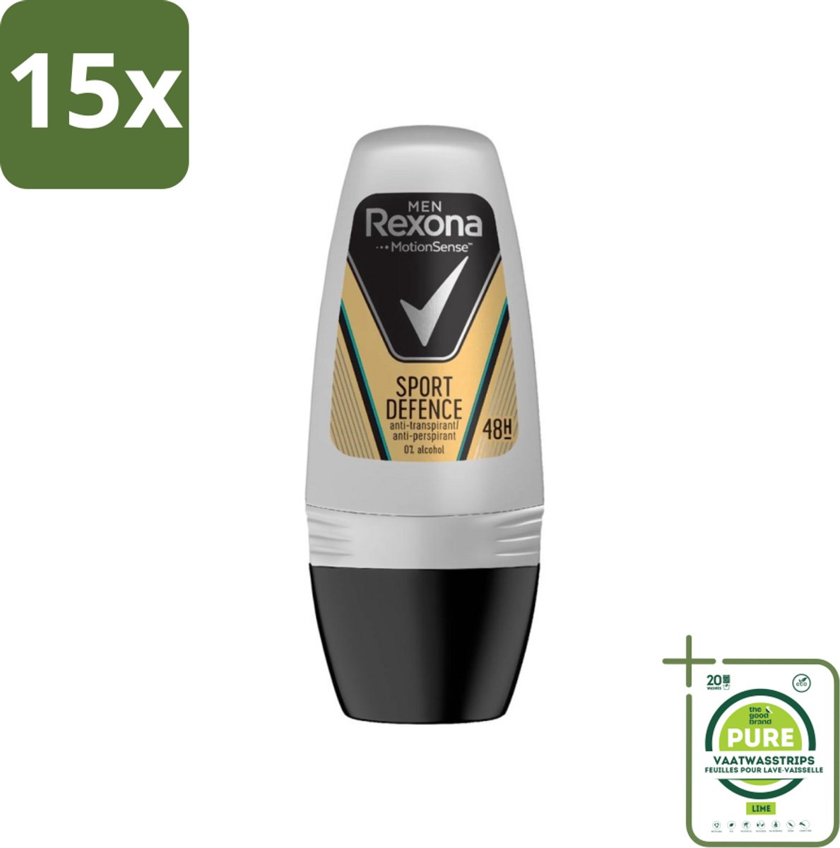 15 x Rexona Men - Sport Defence - Deo Roll-on - 50 ml - Grootverpakking - Sport Deodorant - Zweetgeur - Mannelijke Deodorant - Actieve Mannen - Droge Oksels