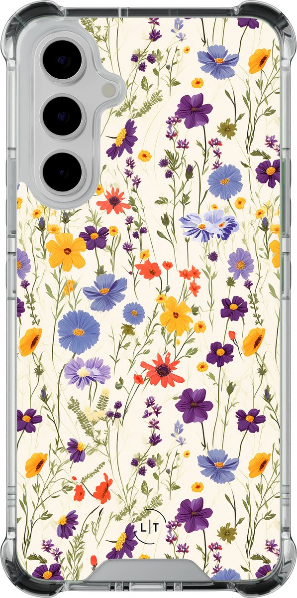 Shockproof hoesje - Geschikt voor Samsung Galaxy A55 - Wildflowers - Extra sterke case - TPU/polycarbonaat - - Multi, Transparant