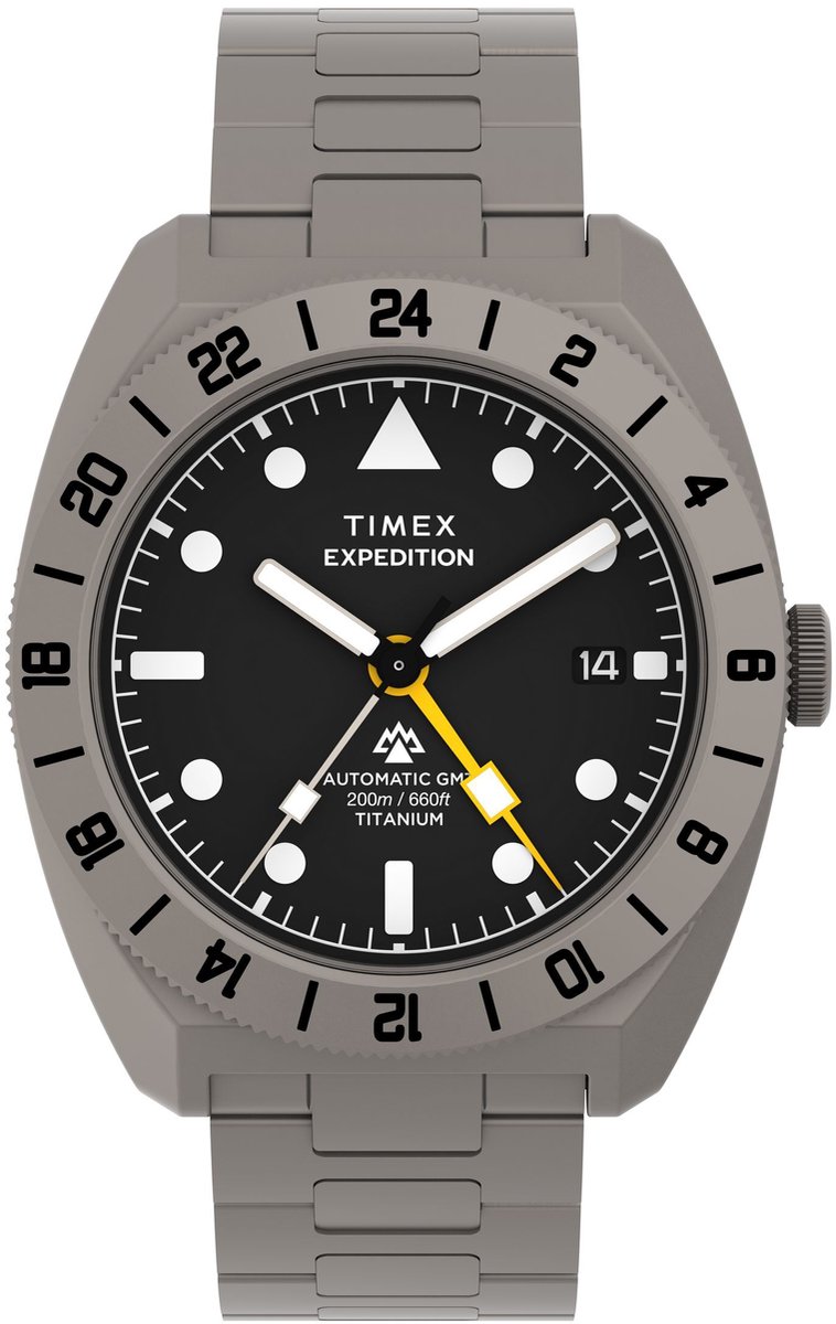 Timex Expedition Pioneer Titanium Automatic Gmt 41Mm Titanium Bracelet Watch Mechanisch Automatisch Horloge Titanium Kast Gemaakt Van 100% Titanium En Een Armband Van 100% Titanium 41 TW2Y63500AJ