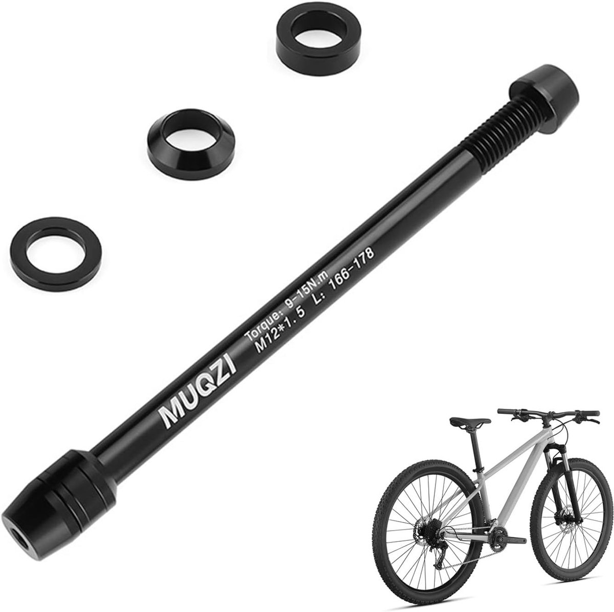 Aluminium Thru Axle Adapter voor Fietstrainers, M12 x 1.5 Draad, Geschikt voor Roller Trainers van 166 tot 178 mm
