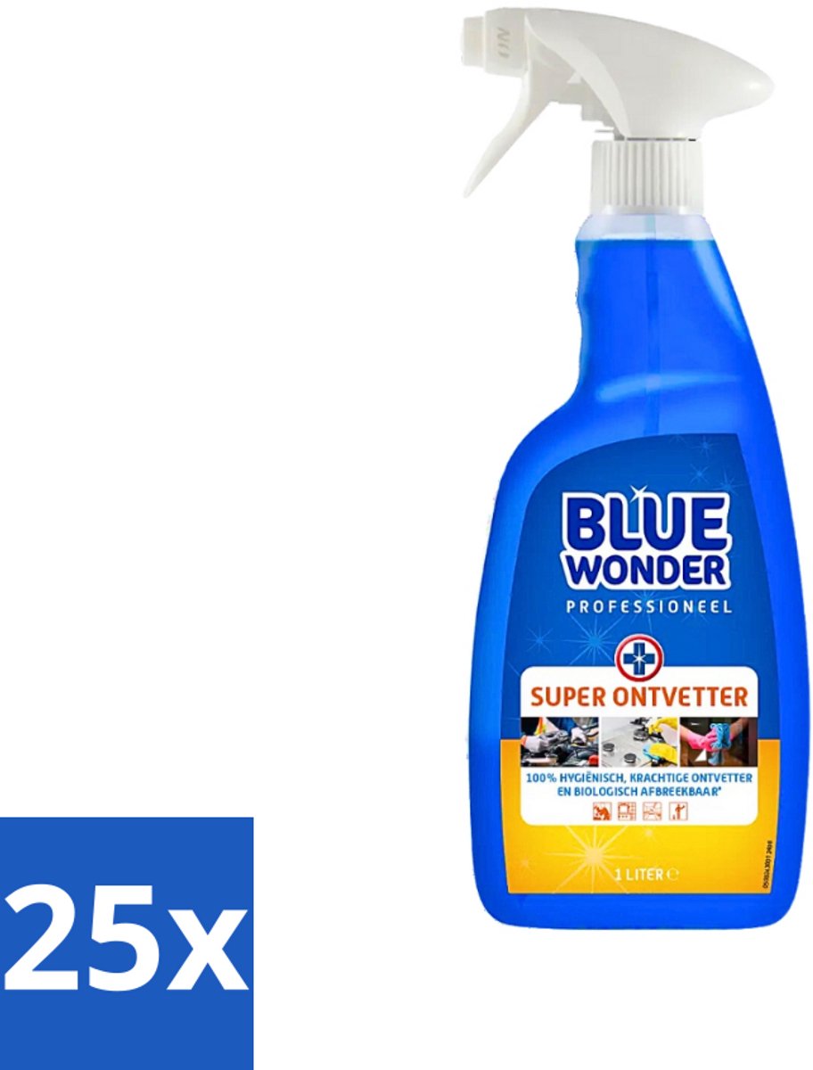 25 x Blue Wonder Professionele Superontvetter Spray 1 liter - Ontvettingsmiddel - Superontvetter - Keuken Reinigen - Badkamer Reinigen - Vet Verwijderen