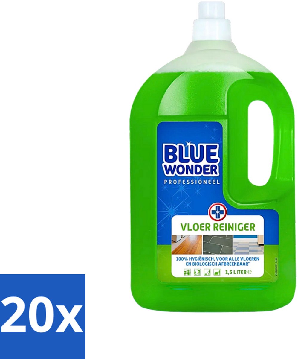20 x Blue Wonder - Professionele Vloerreiniger - Intensieve Reiniging - 1500 ml - Vloerreiniger - Professionele Vloerreiniger - Intensieve Reiniging - Keukenvloer Reinigen - Badkamer Vloer Reinigen