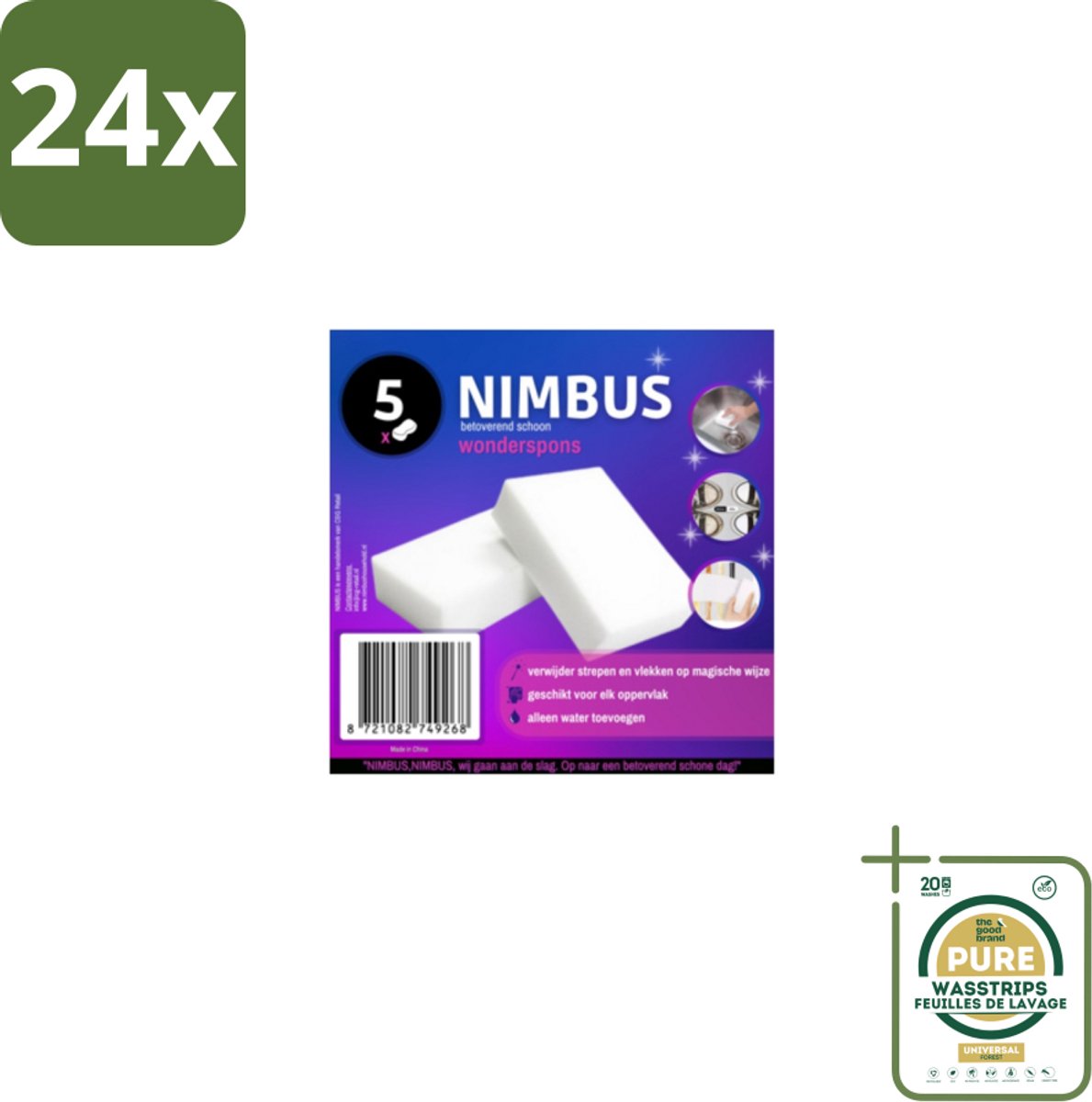 NIMBUS – Wonderspons – Melamine Spons – Voordeelverpakking - Voordeelverpakking - 24 stuks - Spons - Melamine spons