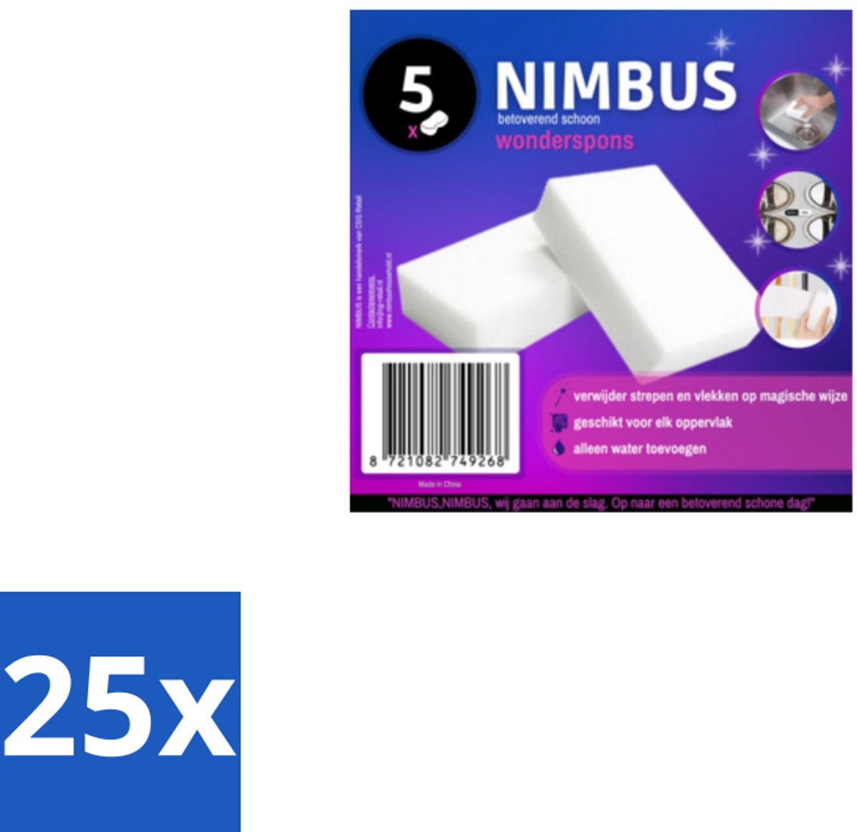 NIMBUS – Wonderspons – Melamine Spons – Voordeelverpakking - Bulkverpakking - 25 stuks