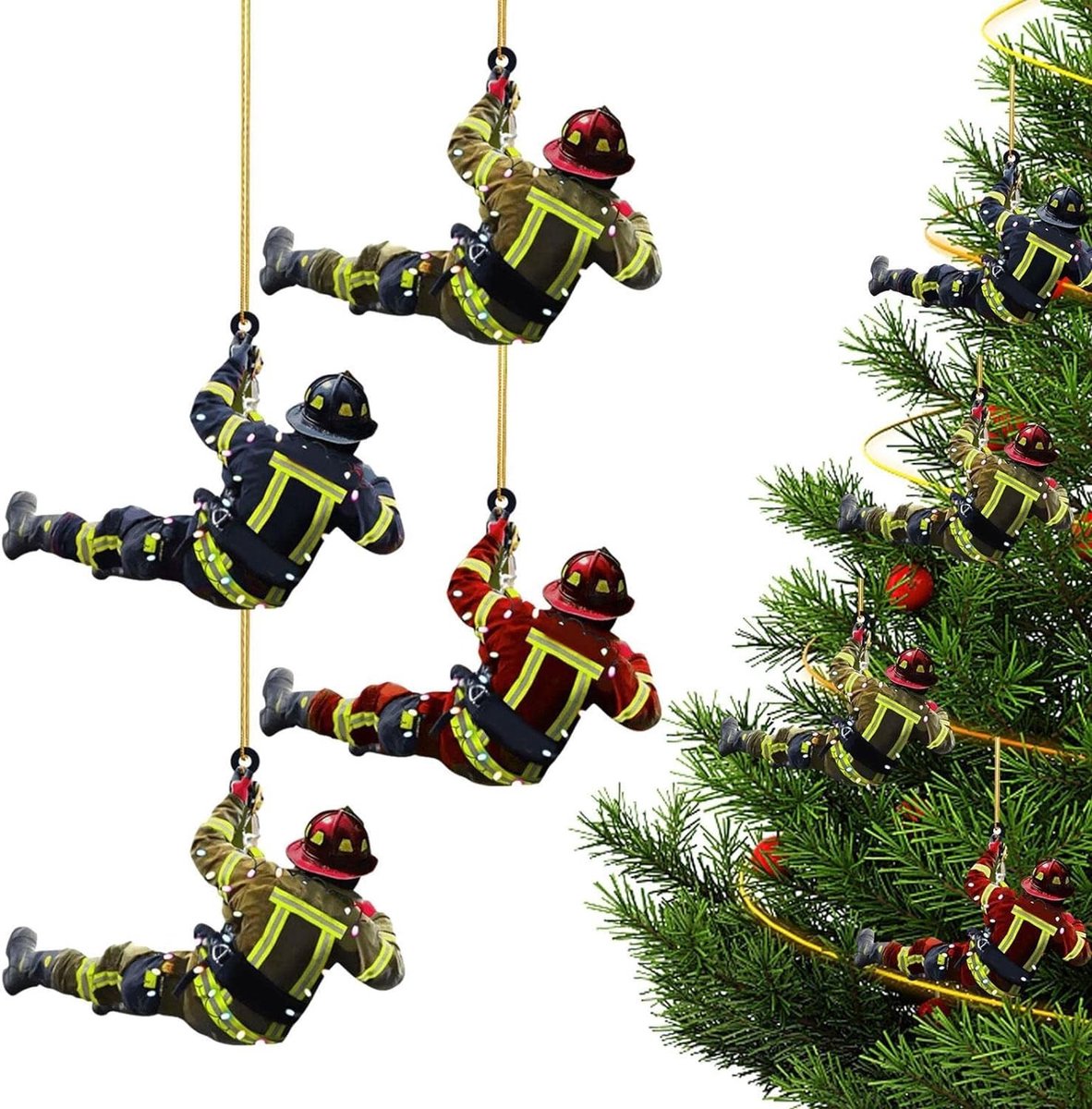 Elzusha - Kerstversiering Brandweerman Acryl 4 Stuks