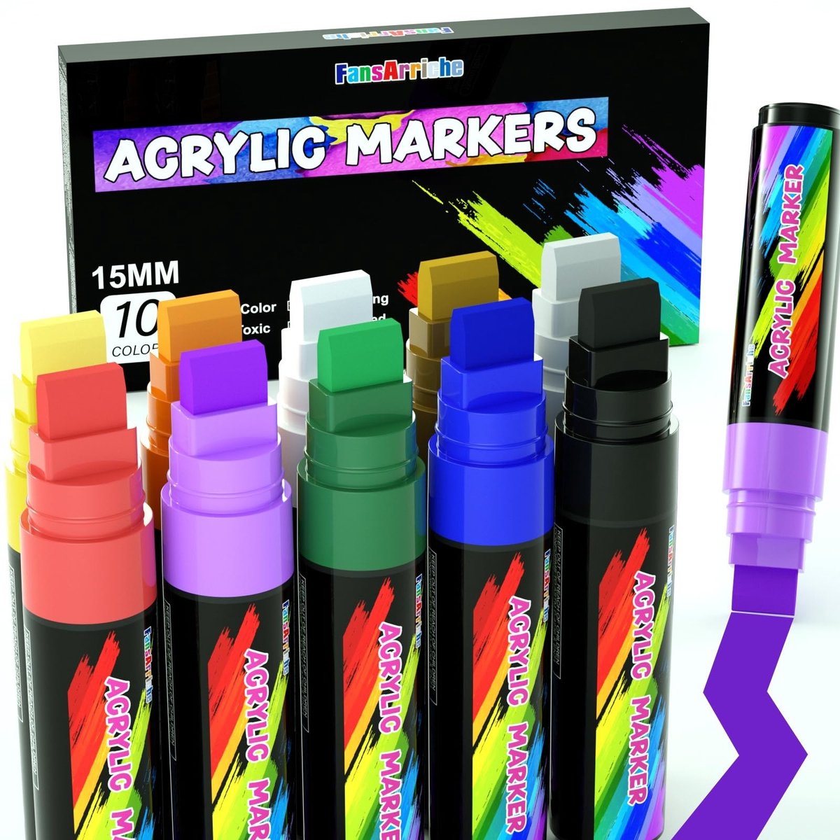 Elzusha - 10 Kleuren Acrylverf Markers met Jumbo Viltpunt - Waterdicht en Permanent