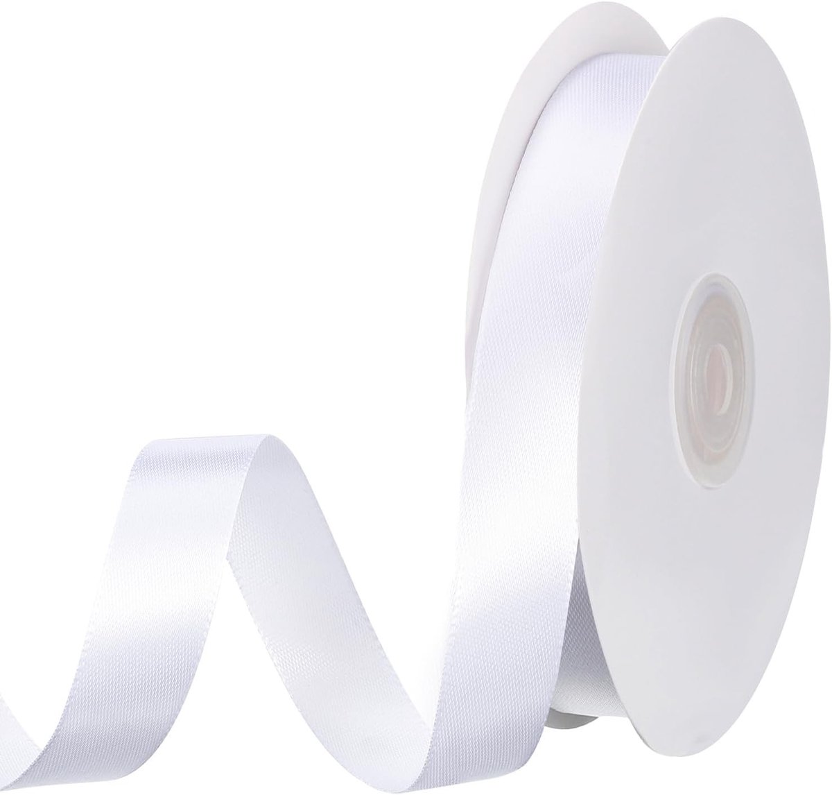 50m Rol Witte Satijnlint, 15mm Breed Cadeaulint voor Decoratie, Knutselen en Bruiloften