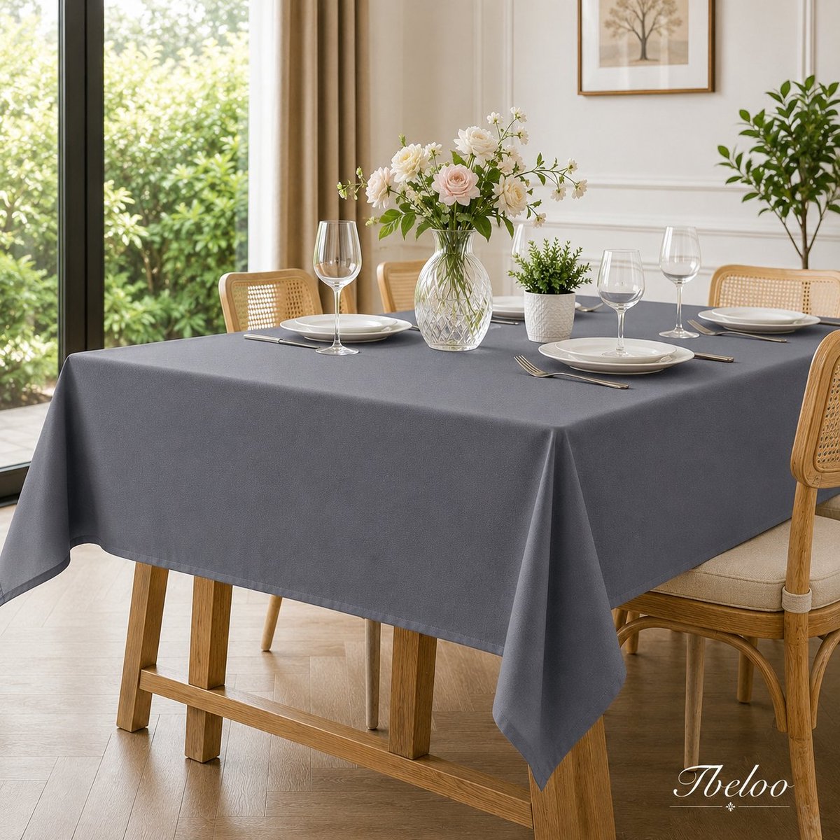 Tbeloo Tafelkleed grijs 110 x 140 cm waterdicht vlekbestendig afwasbaar polyester