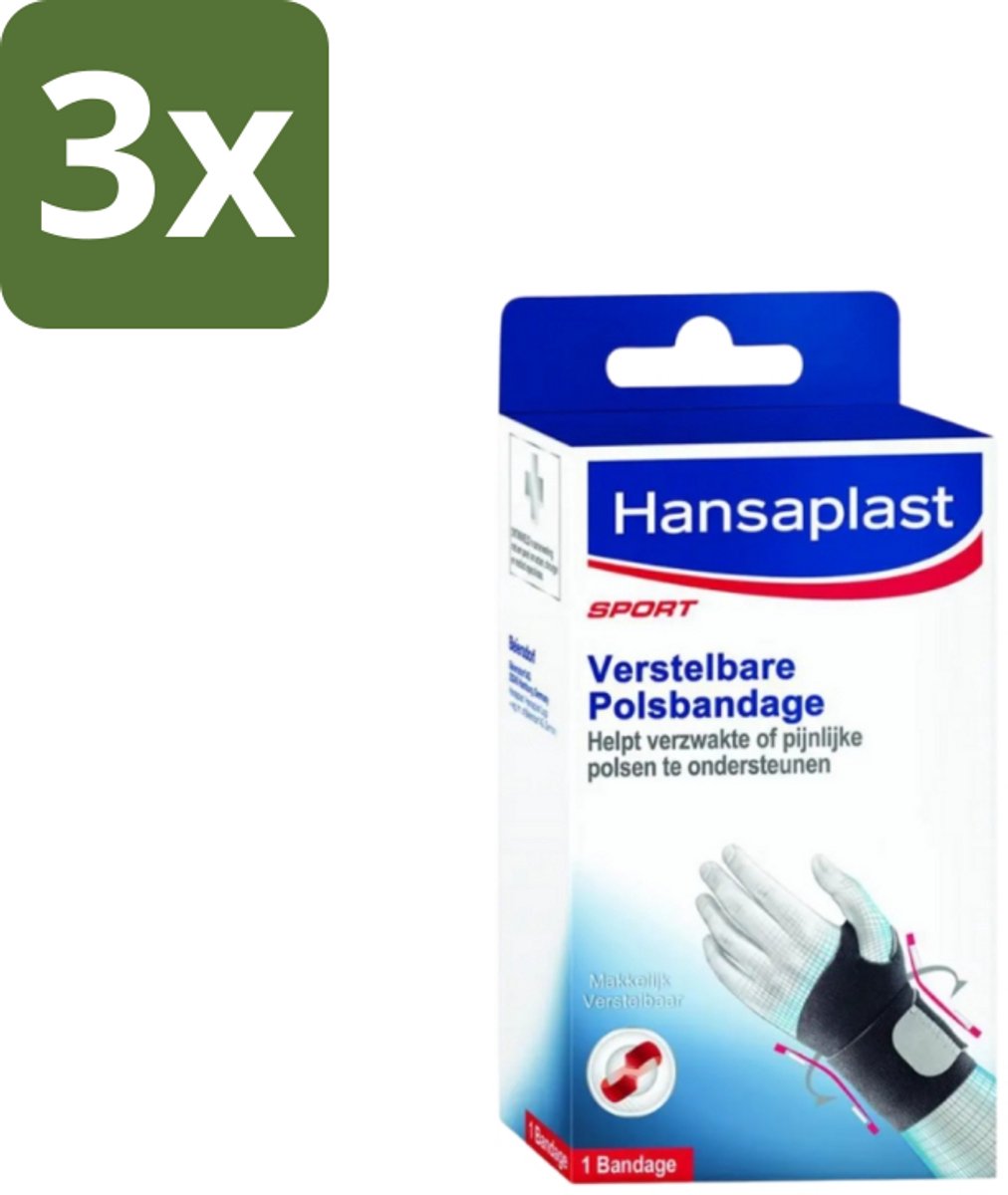 3 x Hansaplast – Sport Polsbandage – Verstelbaar – Universele Maat - Polsbandage Sport - Verstelbare Polsbandage - Ondersteuning Pols - Stabiliteit Pols - Pijn Verlichting Pols