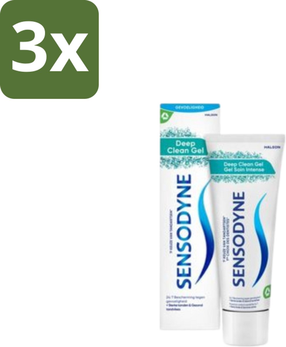 3 x Sensodyne Tandpasta Deep Clean Gel 75 ml - Gevoelige Tanden - Tandgevoeligheid - Tandpasta - Fluoride - Gaatjes