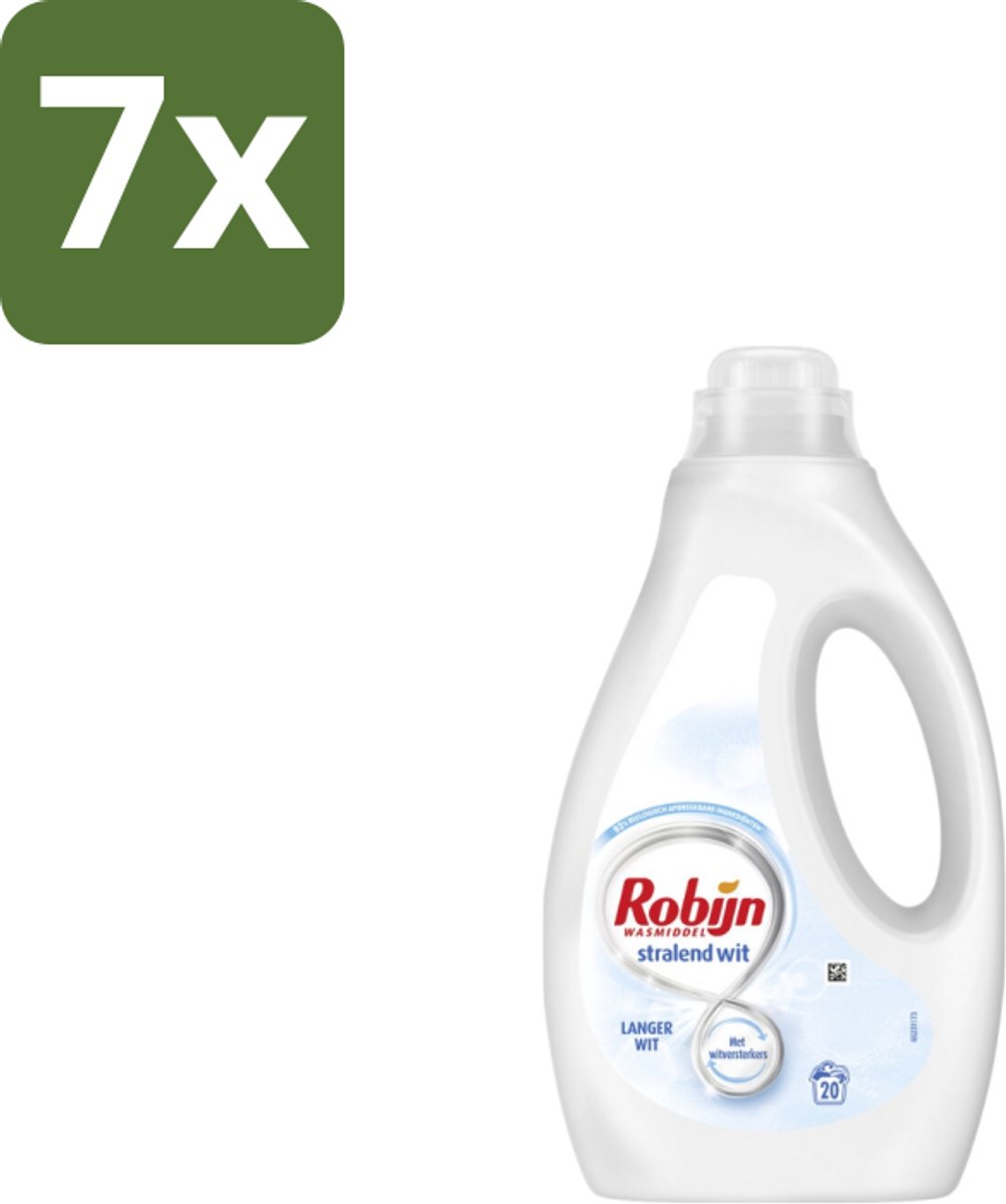 7 x Robijn – Vloeibaar Wasmiddel – Stralend Wit – 20 wasbeurten - Stralend Wit Wasmiddel - Witte Was - Wasmiddel Voor Witte Kleding - Witversterker - Frisse Geur Wasmiddel
