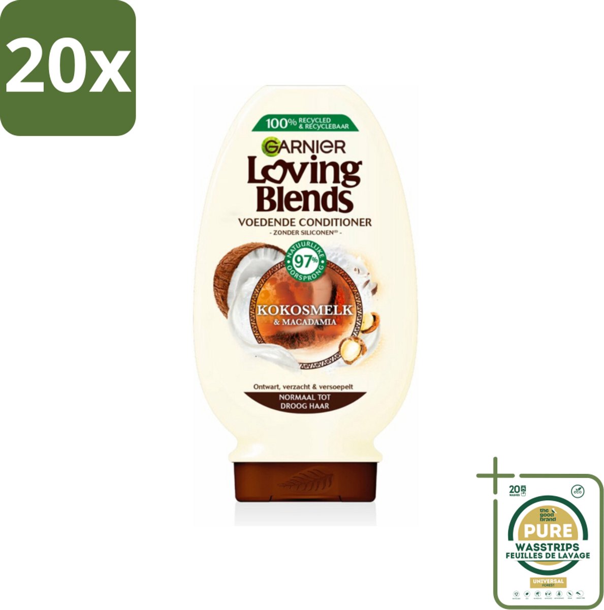 20 x Garnier Loving Blends Kokosmelk en Macadamia Conditioner 250 ml - Grootverpakking - Conditioner Kokosmelk Macadamia - Haartype Normaal Droog - Natuurlijke Voeding Haar - Kokosmelk En Macadamia - Vegan Haarverzorging