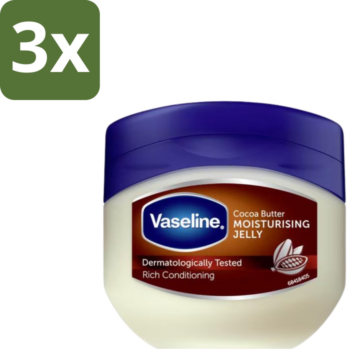 Vaseline – Moisturising Jelly – Cocoa Butter – Verzorgend - 100 ml - Bulkverpakking - 3 stuks