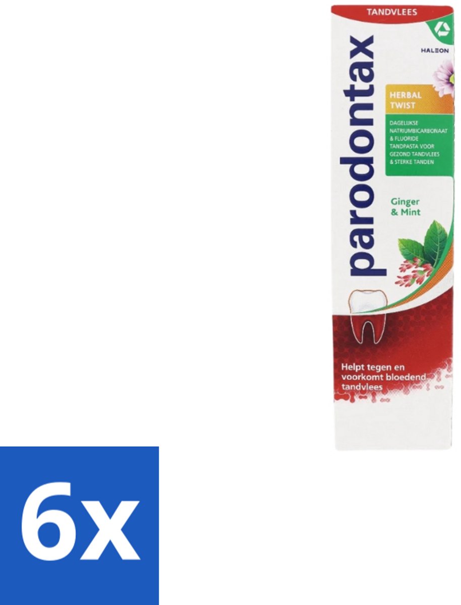 6 x Parodontax - Tandpasta - Herbal Twist - Ginger & Mint - 75ml - Tandpasta - Bloedend Tandvlees - Tandplak - Gember - Munt