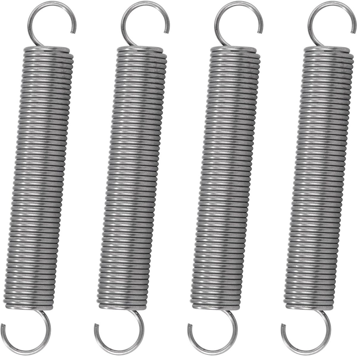 Rvs Tension Springs met Haak, 80 mm, 12 mm Buitendiameter, 1.2 mm Draaddiameter, Max. Treksterkte 3.2 kg, Set van 4, Ideaal voor Klussen en Bevestigingen