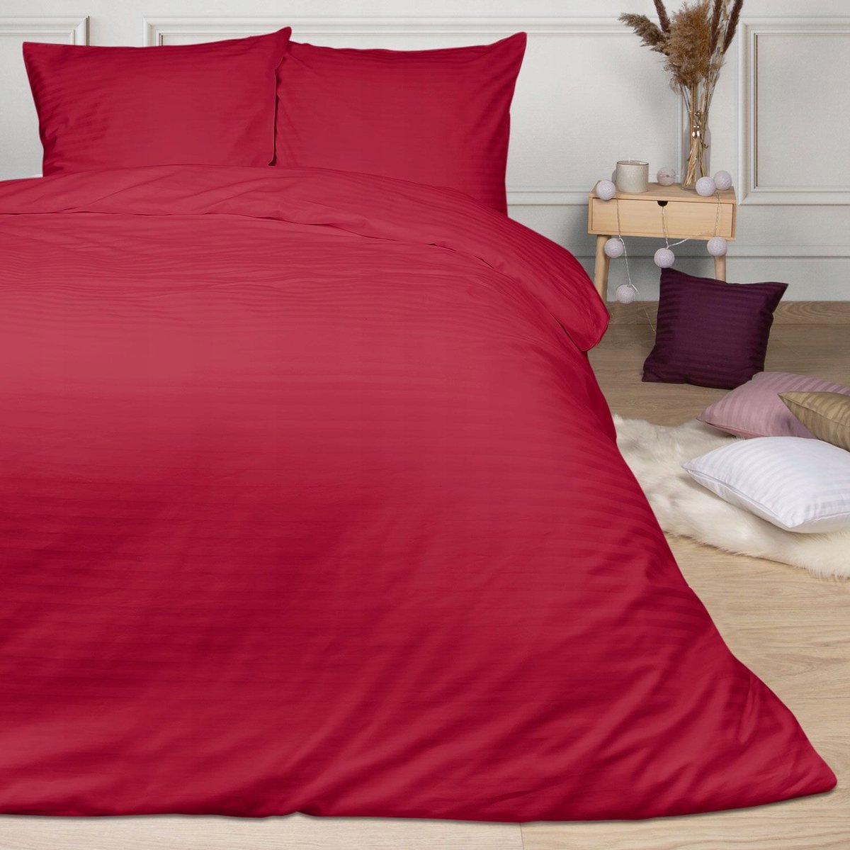 Satijnen Beddengoed Set 180x200cm Rood - Cizgili