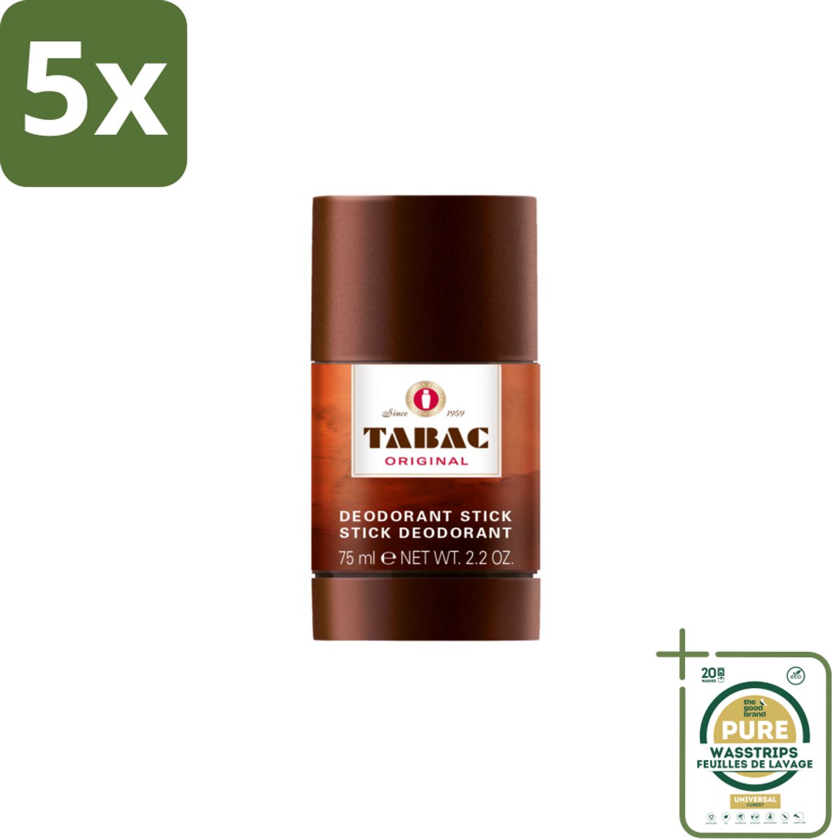 5 x Tabac Original Deodorant Stick 75 ml - Grootverpakking - Deodorant Stick - Mannelijke Geur - Langdurige Frisheid - Zweetbescherming - Pittige Geur