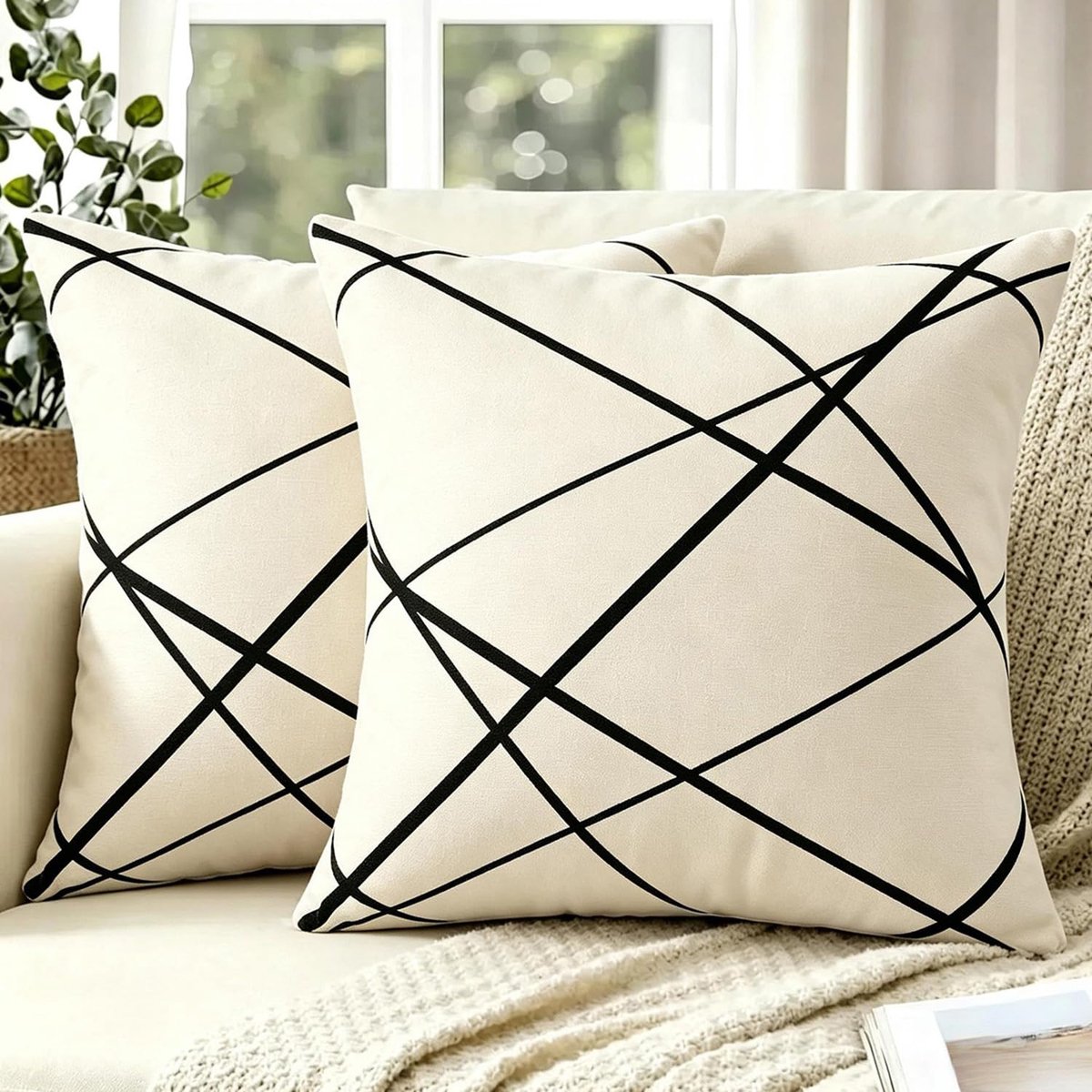 Fluweelen Kussenhoezen Sierkussenhoezen 40x40 Crèmewit met Zwarte Zachte Decoratieve Kussenslopen voor Interieur Bank - ShopVlot
