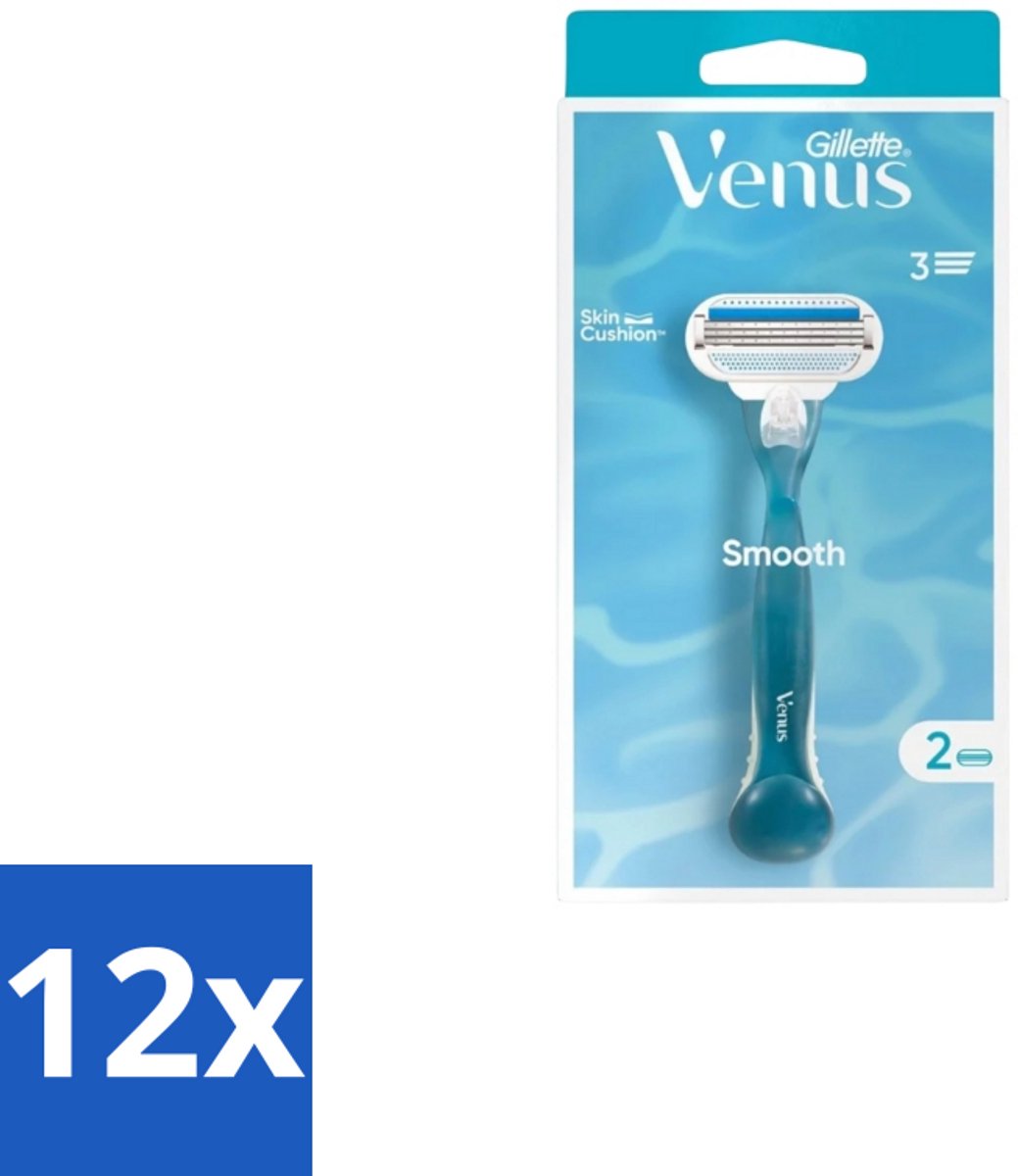12 x Gillette - Venus Smooth – Rondingvolgende Mesjes – Handvat + 2 Navulmesjes - Scheermesje Vrouw - Huidbescherming - Scheren Voor Vrouwen - Venus SkinCushion - Duurzaam Scheren