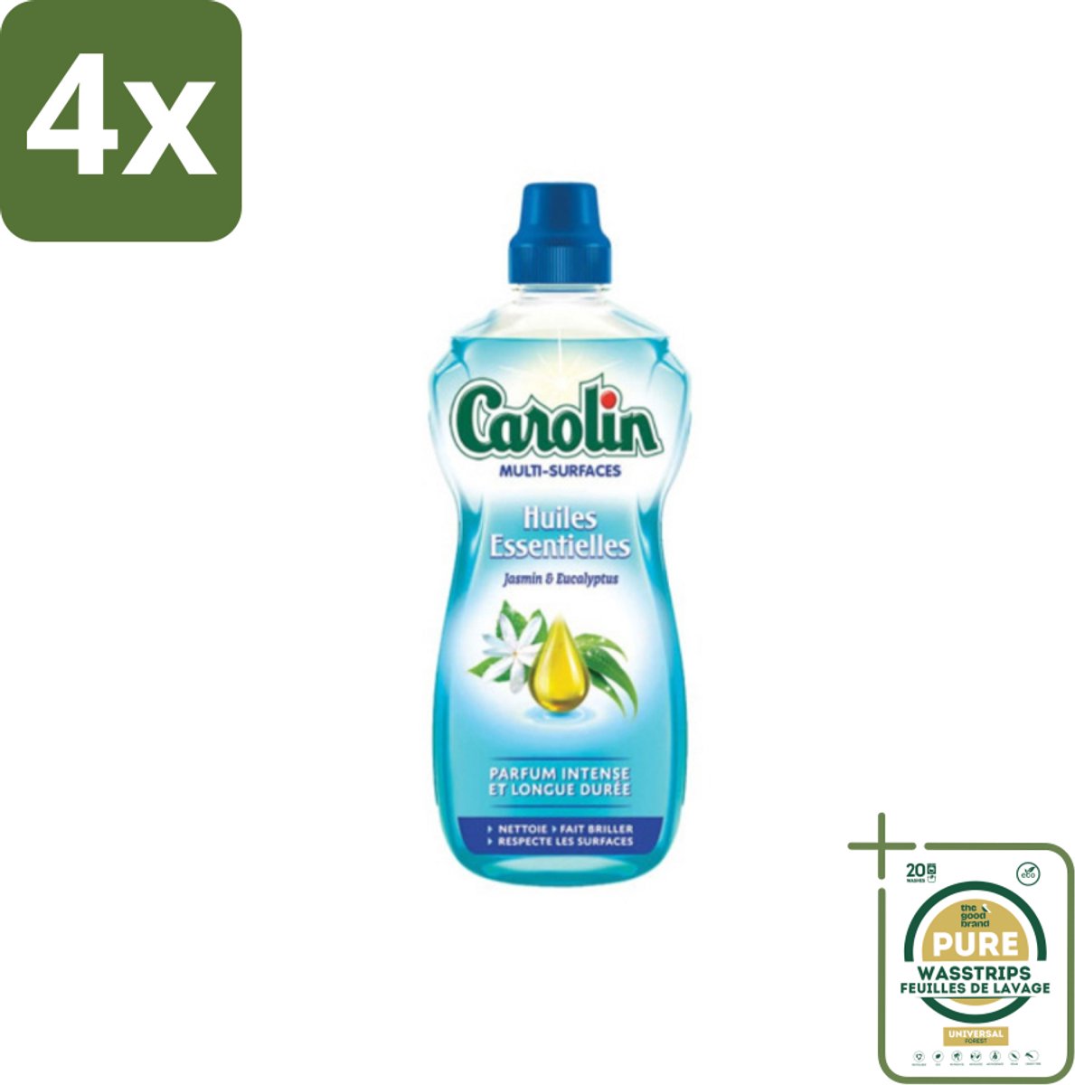 Carolin - Allesreiniger - Essentiële Oliën van Jasmijn en Eucalyptus - 1 L - Voordeelverpakking - 4 stuks - Jasmijn - Eucalyptus