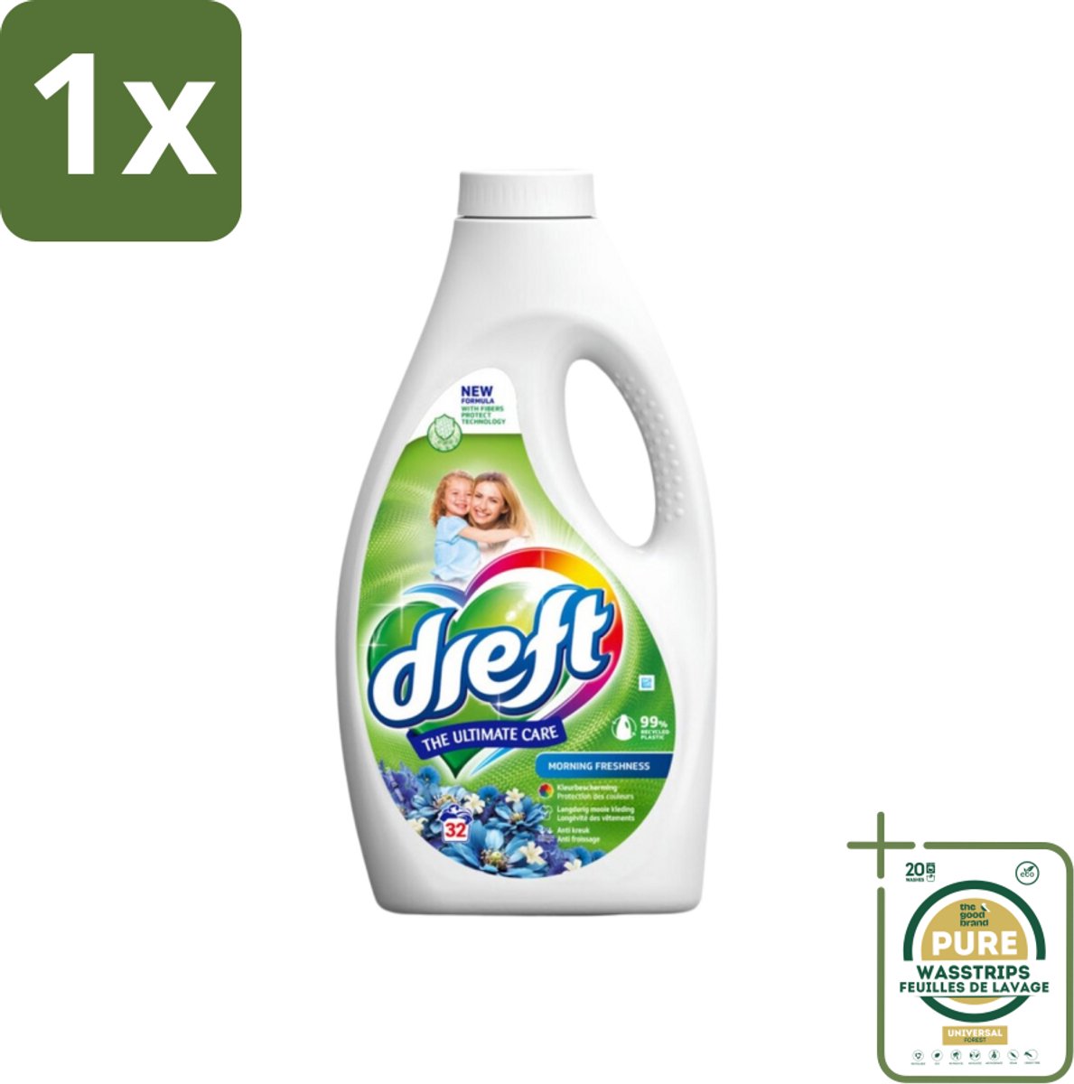 1 x Dreft Vloeibaar Wasmiddel Ochtendfris 32 Wasbeurten 1,4 liter- Gekleurde Was - Ochtendfris - Wasmiddel - Wasbeurt - Kleurbescherming