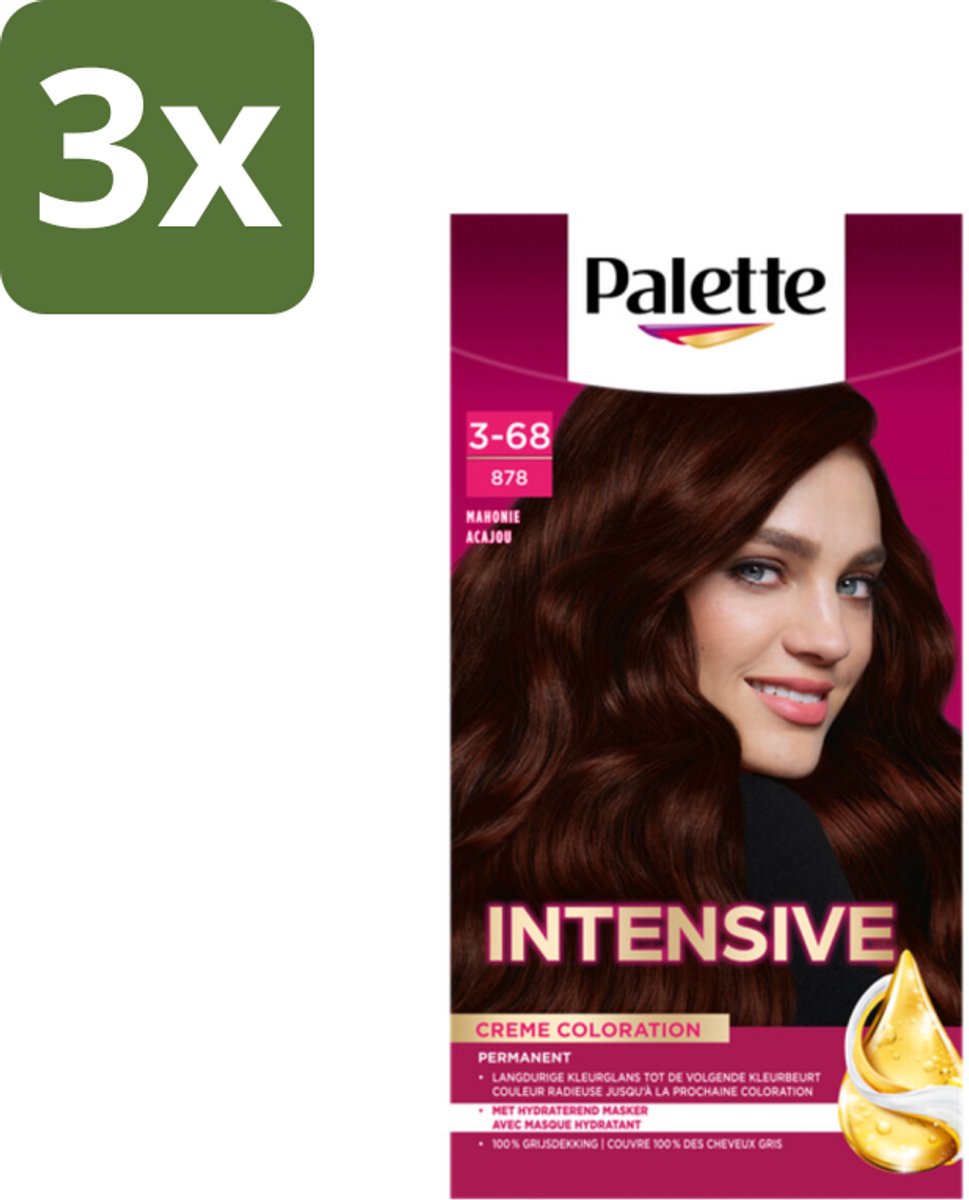3 x Palette Intensive Oil-Care Color Haarkleuring 878 Mahonie - Haarverf - Arganolie - Grijsdekking - Mahonie - Haarverf Crème