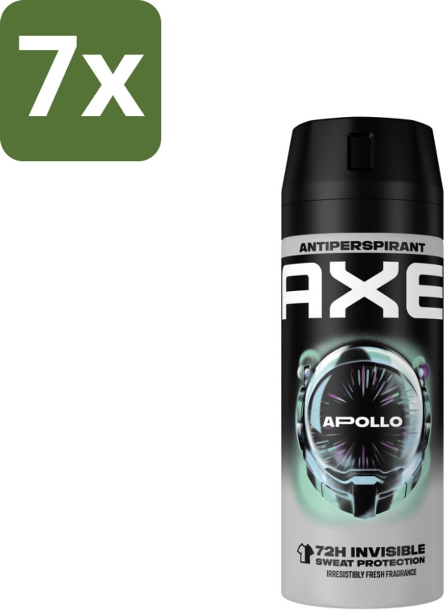7 x Axe - Deodorant Spray - 72hrs Anti Sweat - Apollo - 150 ml - Anti Transpirant Spray - Zweetbestendig - 72 Uur Bescherming - Geur Groen Fruit - Geur Sandelhout