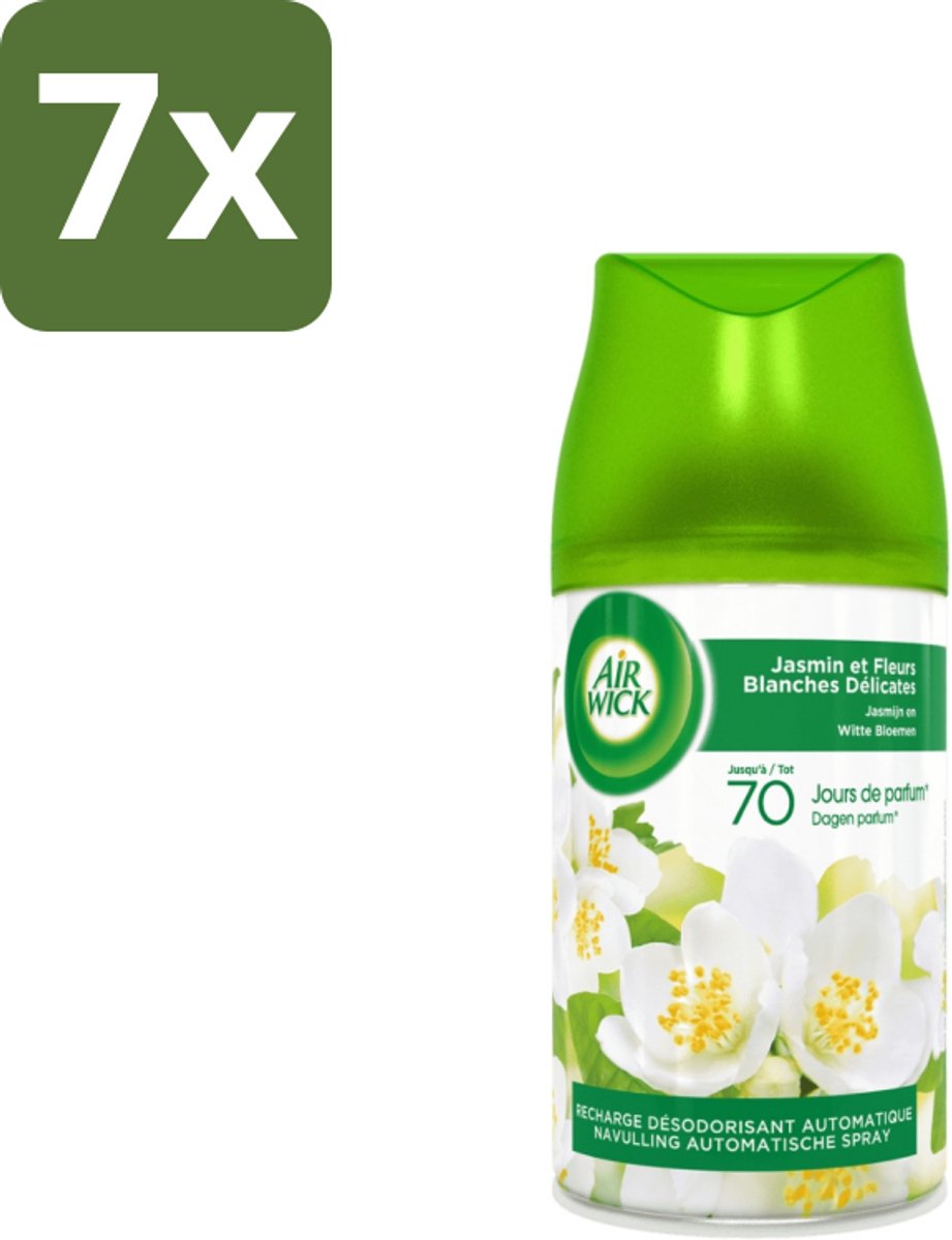 7 x Air Wick Freshmatic - Luchtverfrisser - Navulling Automatische Spray - Jasmijn en Witte Bloemen - 250ml - Luchtverfrisser - Automatische Geur - Jasmijn En Witte Bloemen - Geur Neutraliseren - Fris Huis