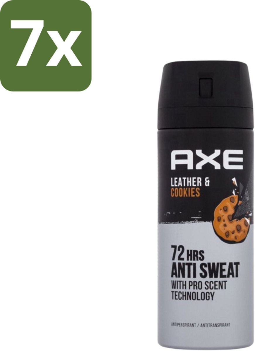 7 x Axe - Deodorant Spray - 72hrs Anti Sweat - Leather & Cookies - 150 ml - 72 Uur Anti Zweet - Deodorant Spray - Zweetbestendig - Leer En Koekjes Geur - Langdurige Frisheid