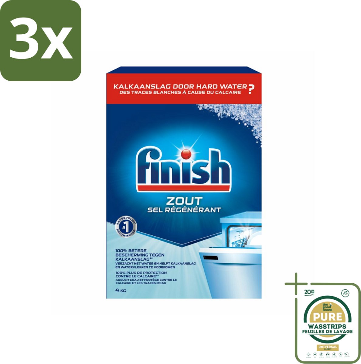 3 x Finish Vaatwasmachine Zout 4 kg - Grootverpakking - Vaatwasmachine Zout - Kalkvoorkomend - Vaatwasmachine Bescherming - Kalkaanslag Voorkomen - Vaatwasmachine Filter Bescherming