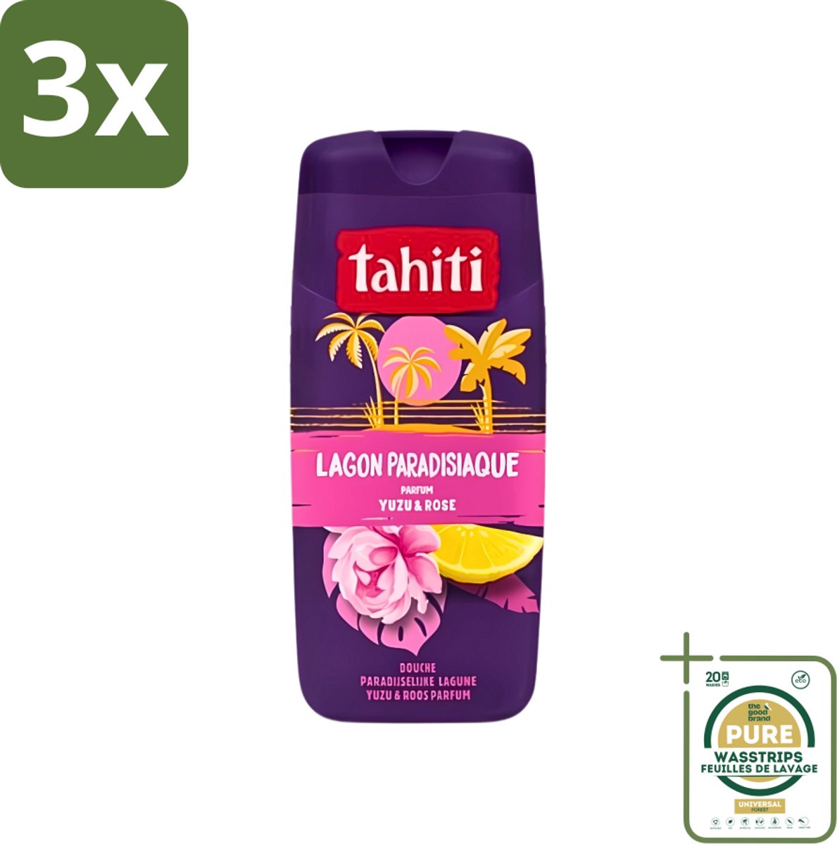 3 x Tahiti - Douchegel - Paradijselijke Lagune - Yuzu & Rose - 315 ml - Grootverpakking - Douchegel - Yuzu En Roos - Paradijselijke Geur - Hydraterende Douchegel - Verfrissende Geur