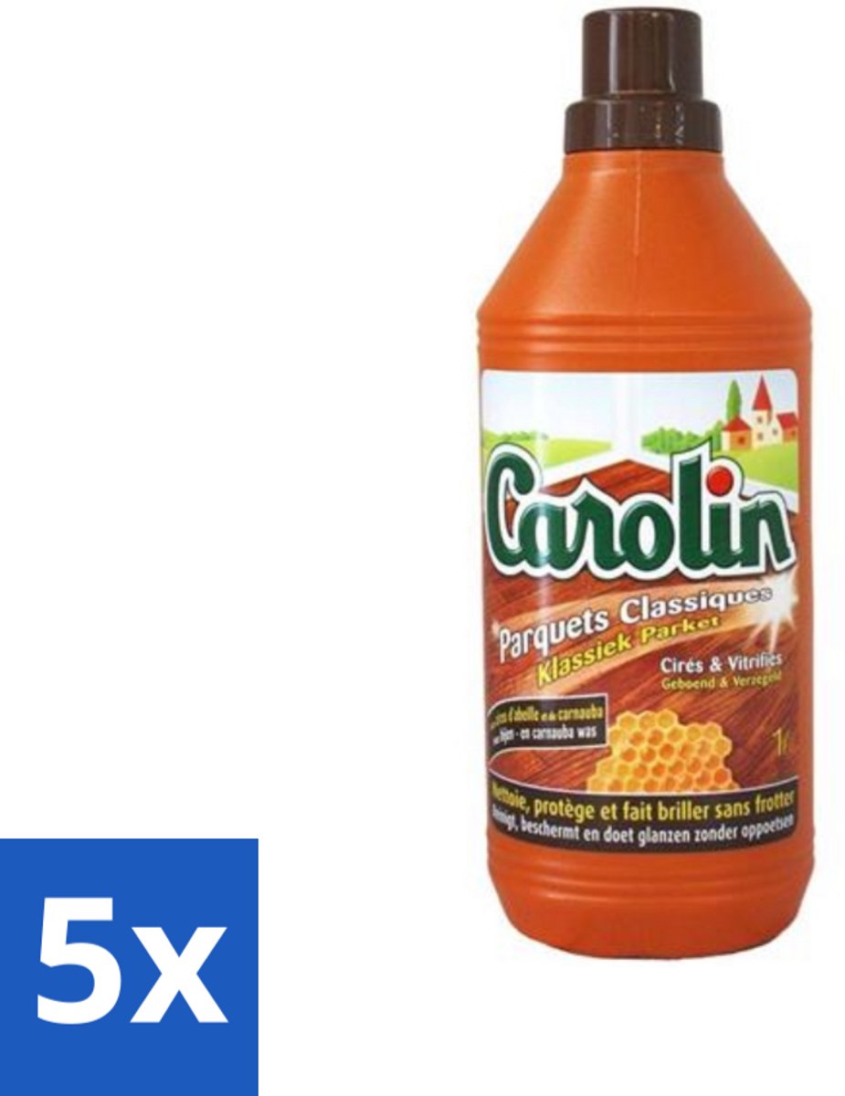 5 x Carolin - Klassiek Parket - Vloerreinigingsmiddel - Met Canauba Was - 1 L - Parket Reinigen - Houten Vloeren Reinigen - Carnauba Reiniger - Parket Verzorgen - Vloer Verzorgen