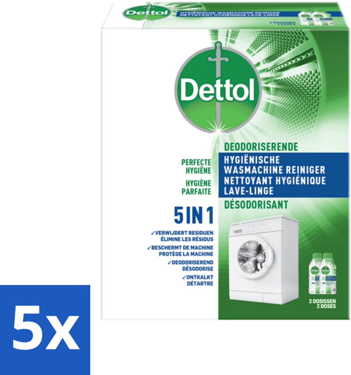 5 x Dettol Wasmachine Reiniger Duo 500 ml - Wasmachine Reiniger - Hygiëne Wasmachine - Wasmachine Reinigen - Wasmachine Reiniger 5 In 1 - Wasmachine Geur
