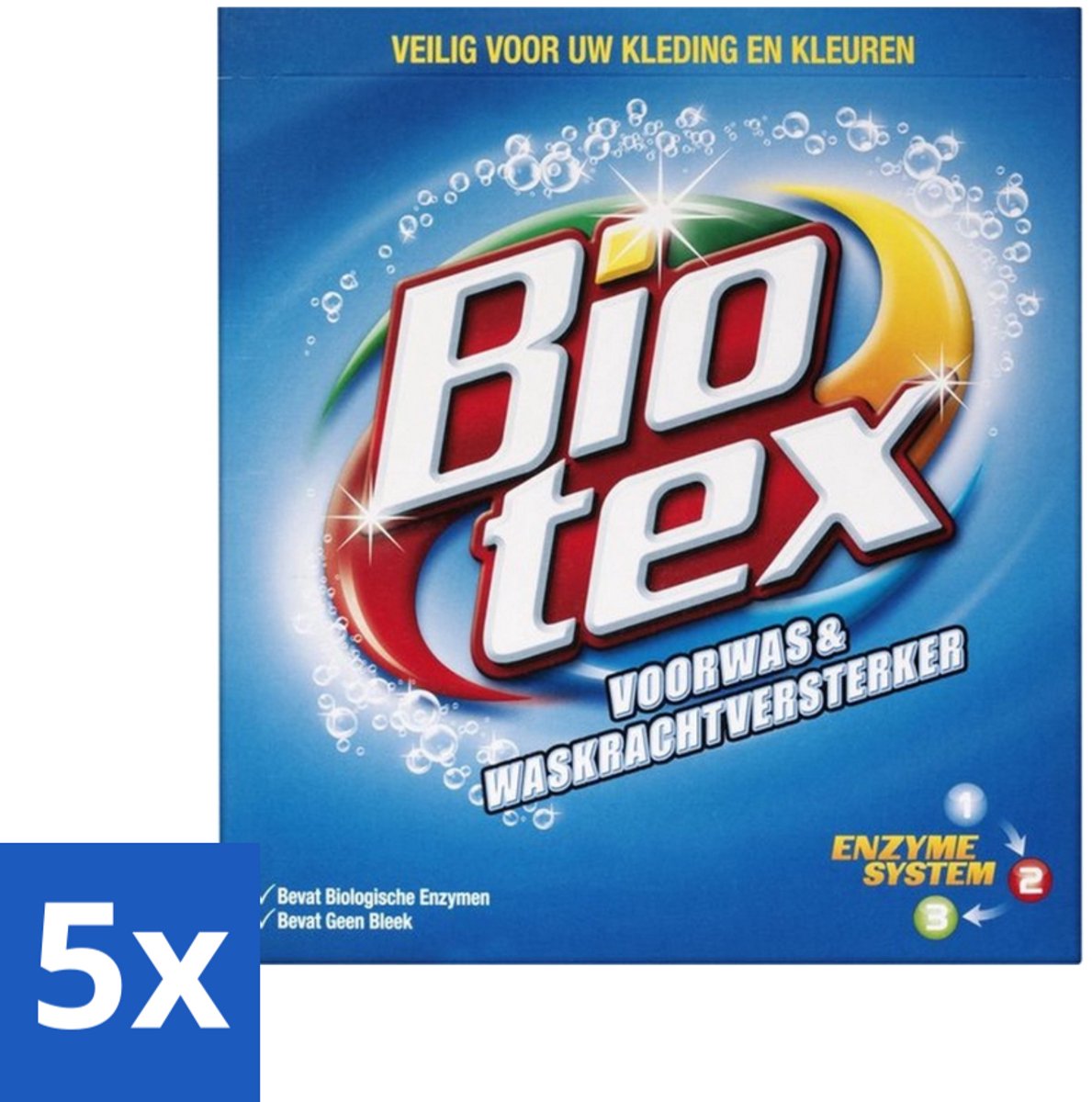 5 x Biotex - Voorwas & Waskrachtversterker - Waspoeder - Witte en Gekleurde Was - 50 Wasbeurten - Waspoeder - Wasmiddel - Vlekverwijdering - Waskrachtversterker - Enzymen