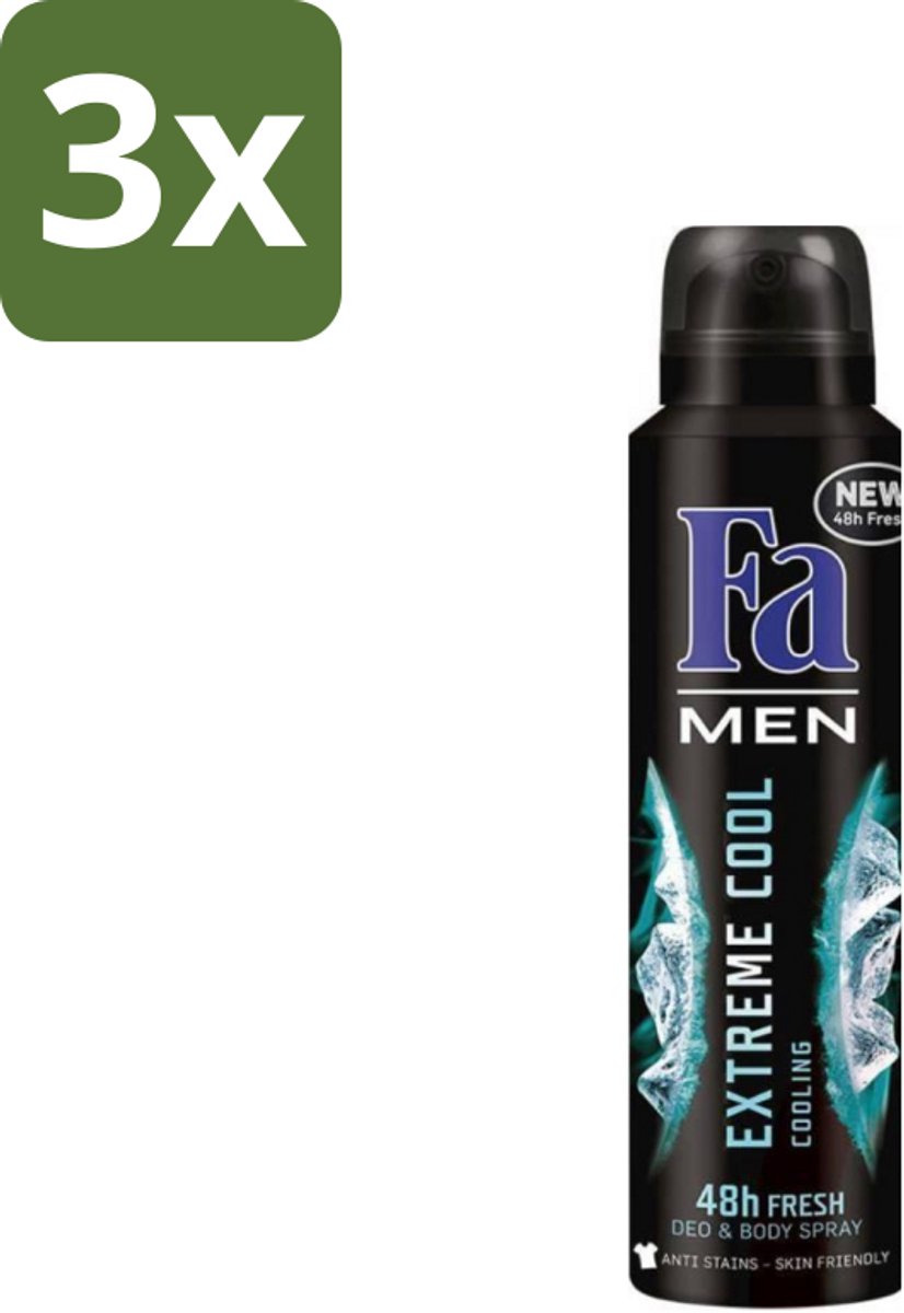 3 x Fa Men - Extreme Cool - Deodorant Spray - Coolend - 150 ml - Deodorant Spray - Frisse Geur - Koele Geur - Mannen Deodorant - Lichaamsgeur Bescherming