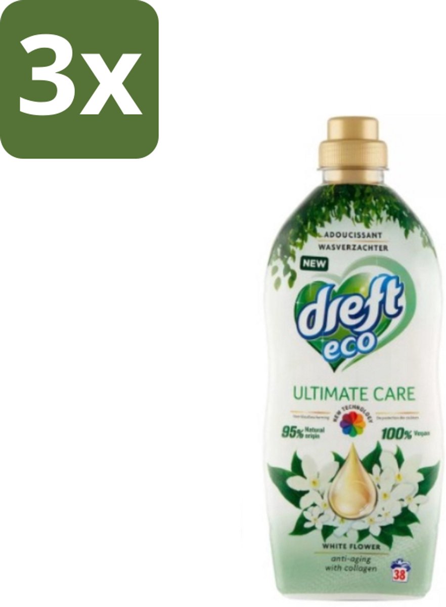3 x Dreft ECO - Wasverzachter - Gekleurde Was - Witte Bloem - Anti-Veroudering - 38 Wasbeurten - Wasverzachter - Anti-aging - Kleurbescherming - Collageen - Wasgoed Verzorgen
