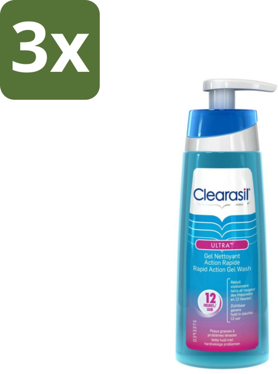 3 x Clearasil - Ultra Rapid Action Scrub Wash - Reinigingsgel - 200 ml - Huidverzorging - Huid Reinigen - Dode Huidcellen Verwijderen - Gaver Huid - Poriën Reinigen