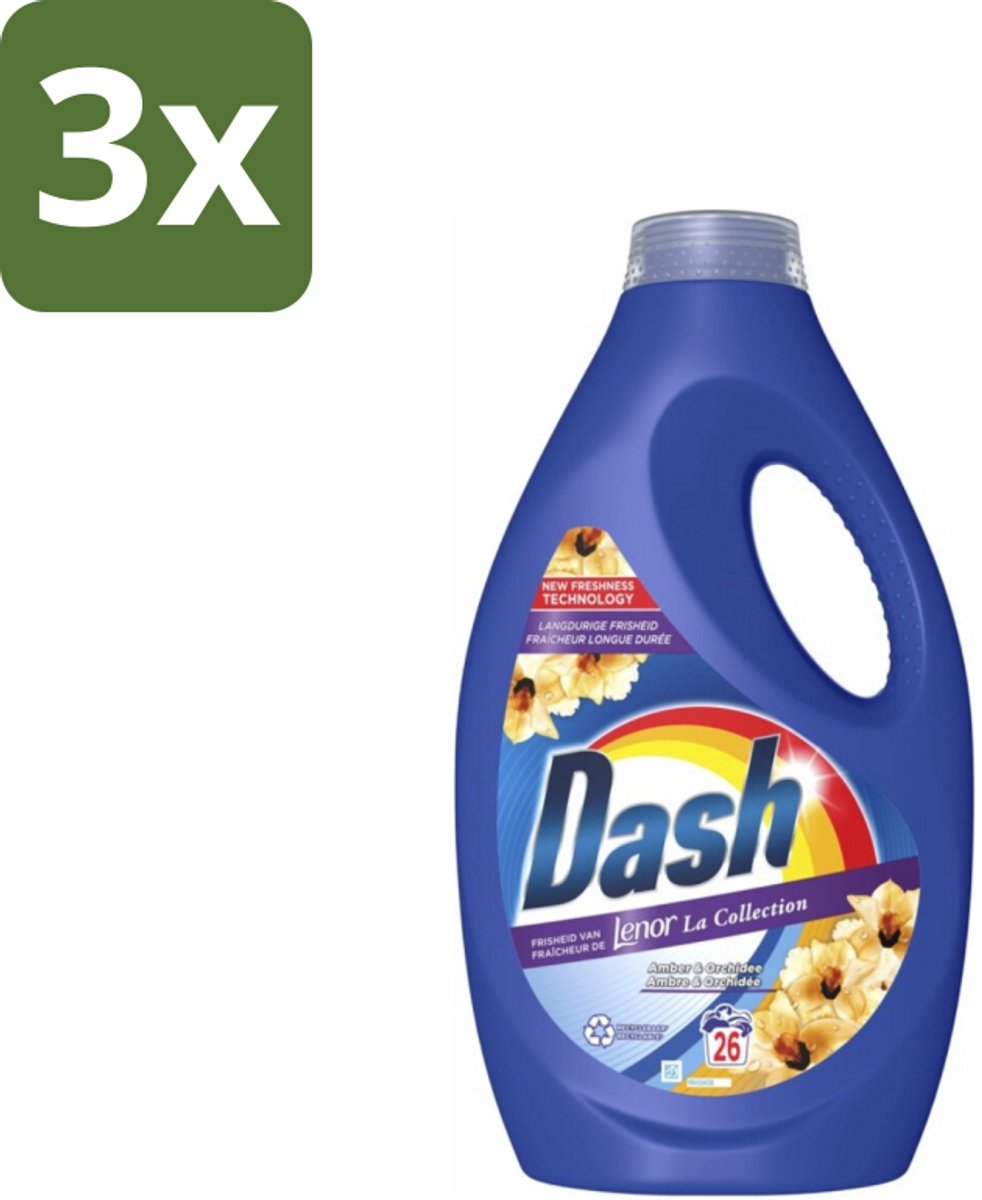 3 x Dash - Lenor Collectie - Vloeibaar Wasmiddel - Witte en Gekleurde Was - Amber & Orchidee - 26 Wasbeurten - Vloeibaar Wasmiddel - Frisheid - Wasmiddel Amber Orchidee - Wasmiddel Lenor - Wasmiddel Voor Witte En Gekleurde Kleding