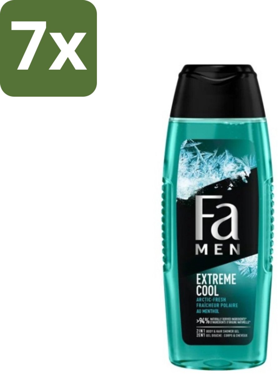 7 x Fa Men Douchegel en Shampoo Extreme Cool 250 ml - Douchegel En Shampoo - Menthol - Verfrissend - Lichaam Reinigen - Haar Reinigen