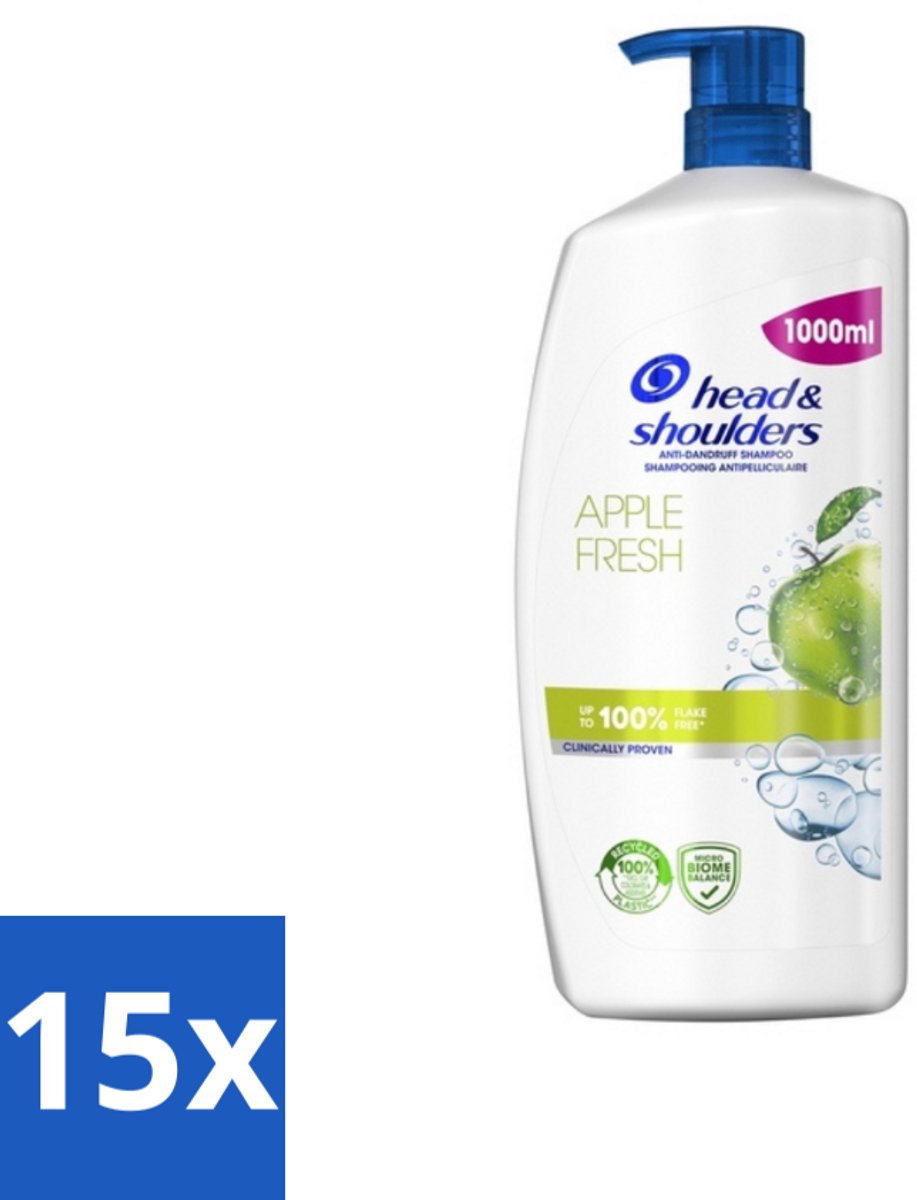 15 x Head & Shoulders - Anti-Roos Shampoo - Apple Fresh - Pompflacon - 1000 ml - Roosvrij Haar - Anti-roos Shampoo - Hoofdhuid Verzorging - Appelgeur Shampoo - Microbiome Balans