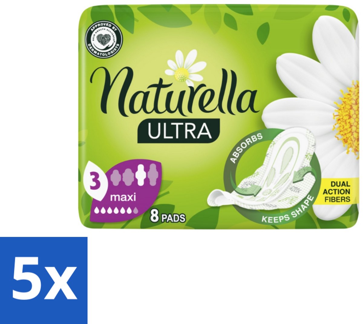 5 x Natur'ella - Ultra - Maandverband - Maxi - 8 Pads - Maandverband - Menstruatie - Menstruatiebescherming - Menstruatiekanaal - Menstruatiekanaal