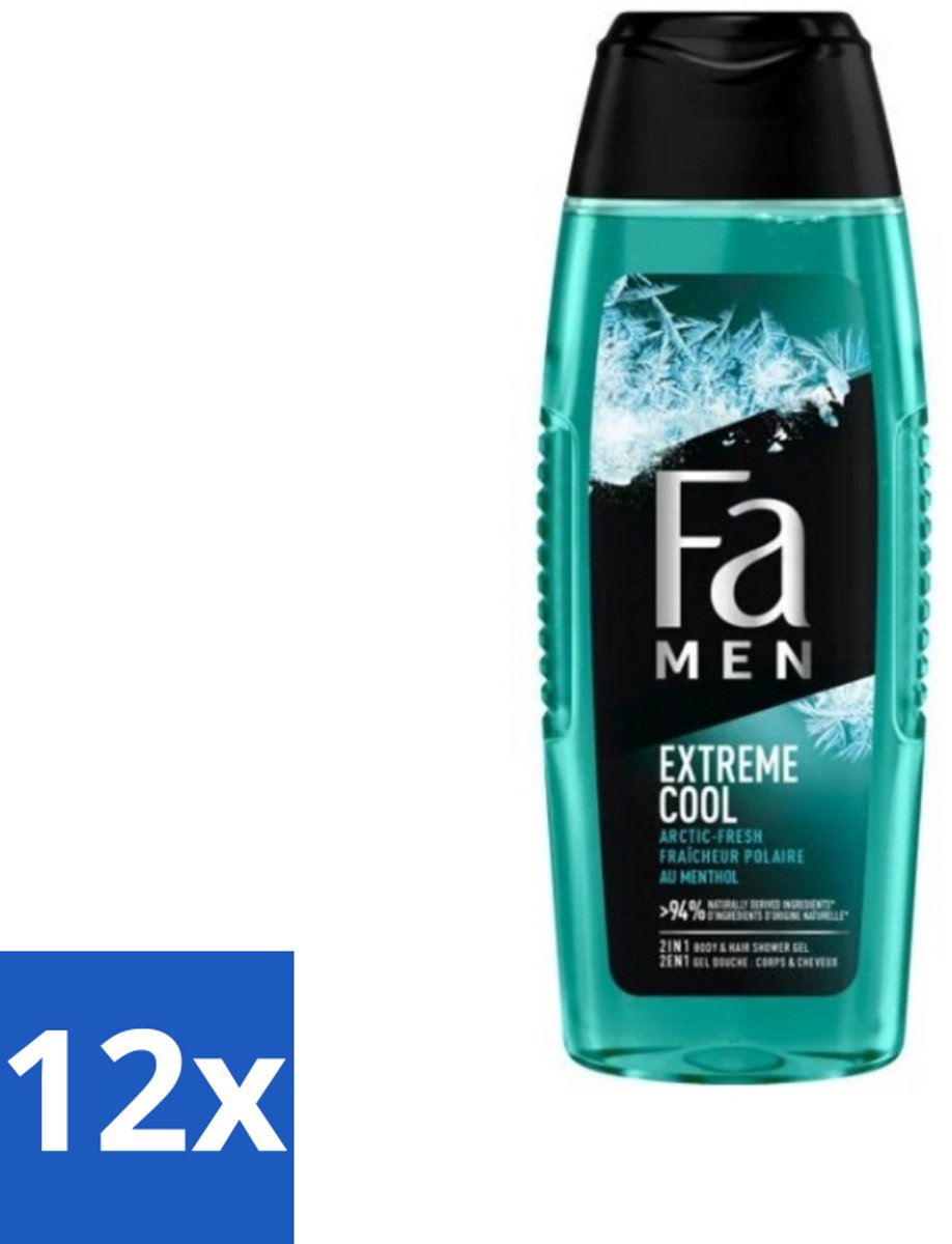12 x Fa Men Douchegel en Shampoo Extreme Cool 250 ml - Douchegel - Shampoo - Mannen - Verfrissend - Menthol
