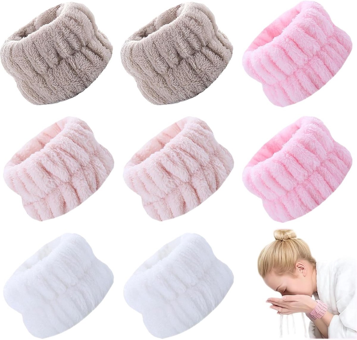 Elastische Microfiber Polsbanden voor Gezichtsreiniging, Make-up en Yoga - 4 Paar Absorberende Accessoires voor Spa en Fitness