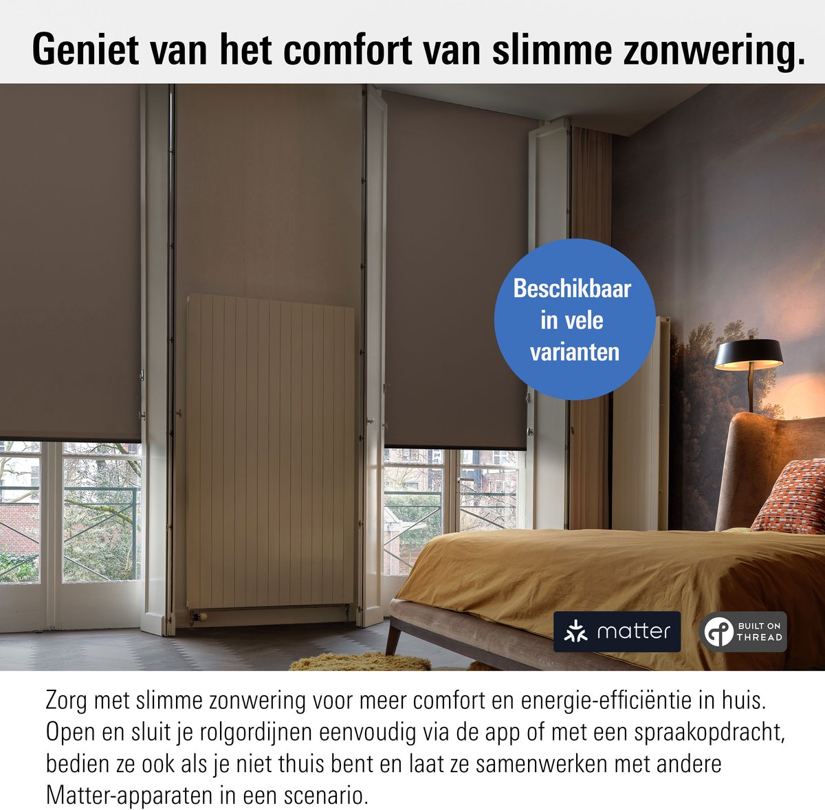 Eve Motionblinds (Matter) - Slim elektrisch rolgordijn voor binnen, app-/spraakbediening, schema's, verduisterend, oplaadbare accu, vrijhangend, schroefmontage, automatiseringen, vereist een hub, wit - 140x190cm