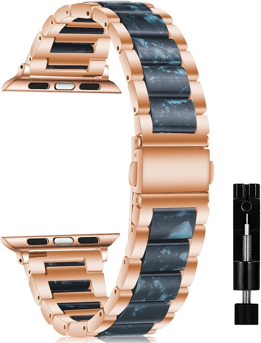 Elegante metalen horlogeband voor Apple Watch 38 mm tot 49 mm - Duurzaam roestvrij staal en resin, donkerblauw, ideaal voor stijl en comfort
