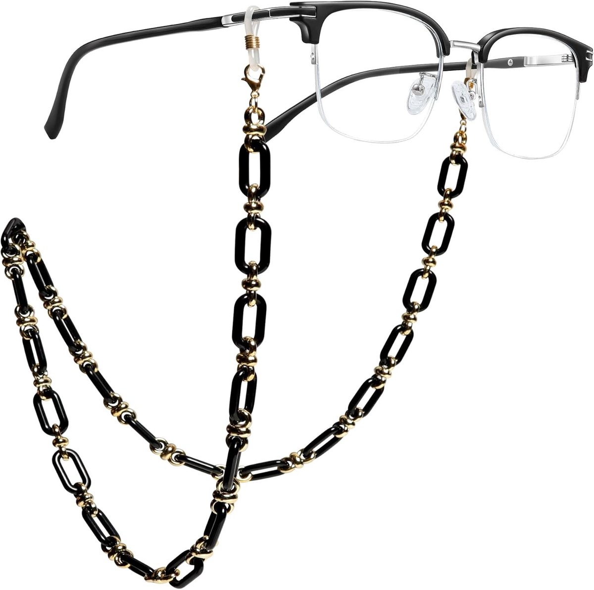 Zwarte Acryl Oogglas Koord met Vierkante Schakels voor Brillen en Zonnebrillen, Ideaal voor Draagcomfort en Stijl