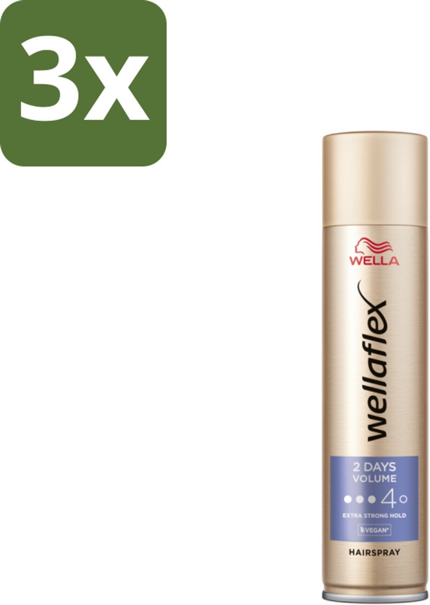3 x Wella – Flex 2 Days Volume – Haarspray Extra Strong – 400 ml - Haarspray - Volume - Haarfixatie - UV Bescherming - Vegan Haarspray