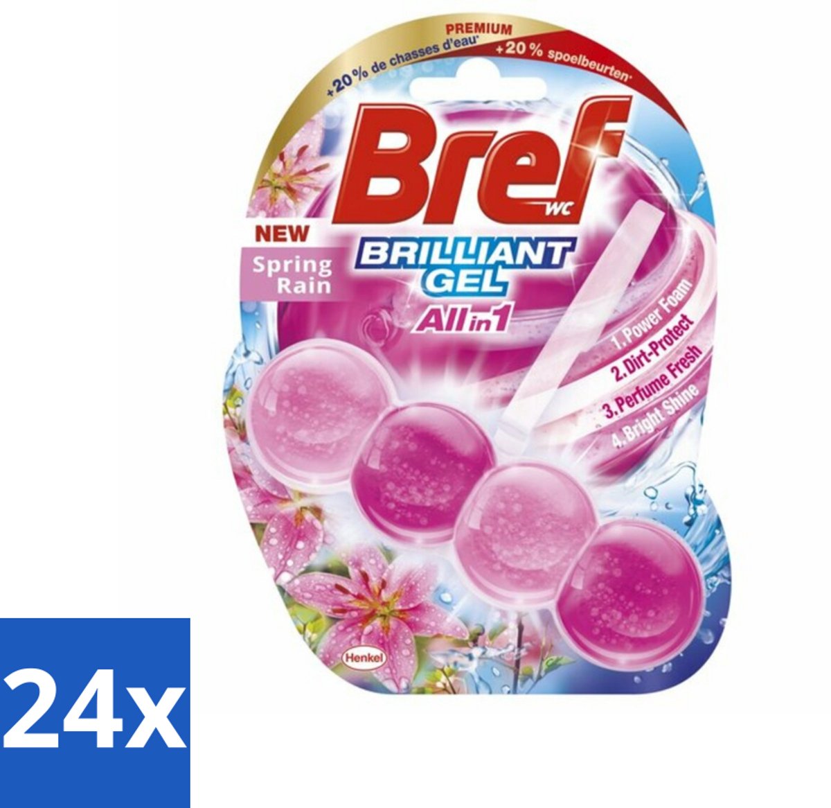 24 x Bref - Toiletblok - Brilliant Gel - Spring Rain - 42g - Toilet Reinigen - Toilet Fris - Toilet Glans - Toilet Hygiëne - Toilet Schoon