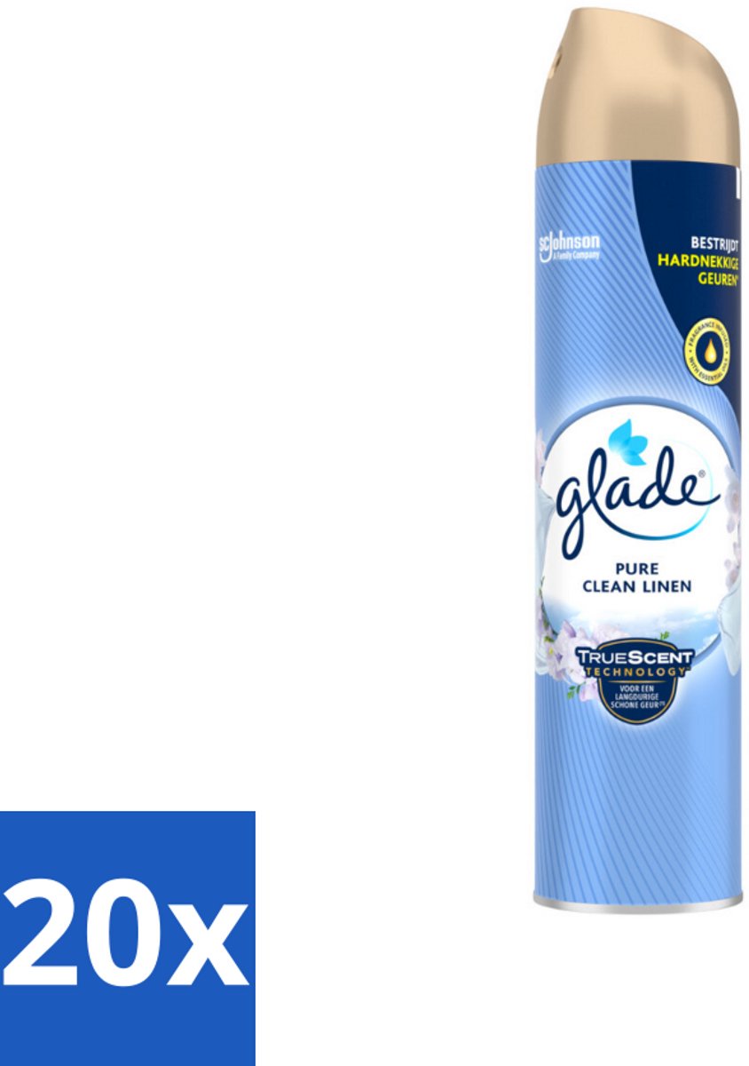20 x Glade – Luchtverfrisser Spray – Pure Clean Linen – 300 ml - Luchtverfrisser - Frisse Geur - Linnen Geur - Spray Tegen Geurtjes - Essentiële Oliën